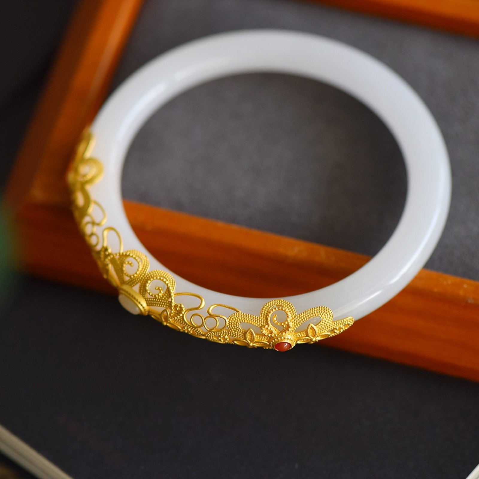 An Exquisite Sterling Silver-Gold Plated Inlaid White Jade Bracelets - 3