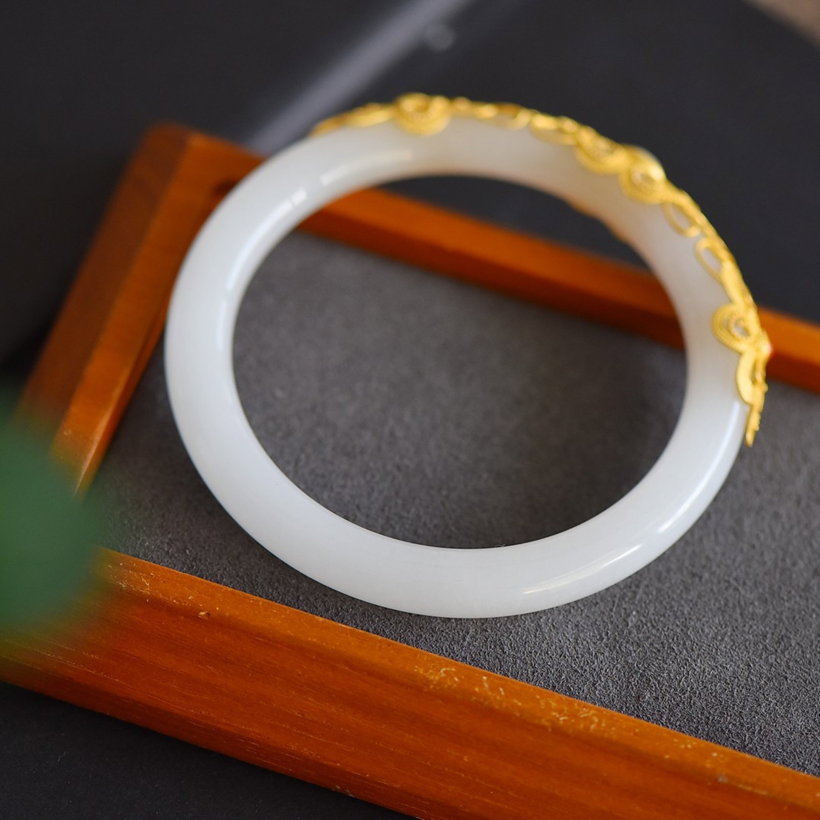 An Exquisite Sterling Silver-Gold Plated Inlaid White Jade Bracelets - 5