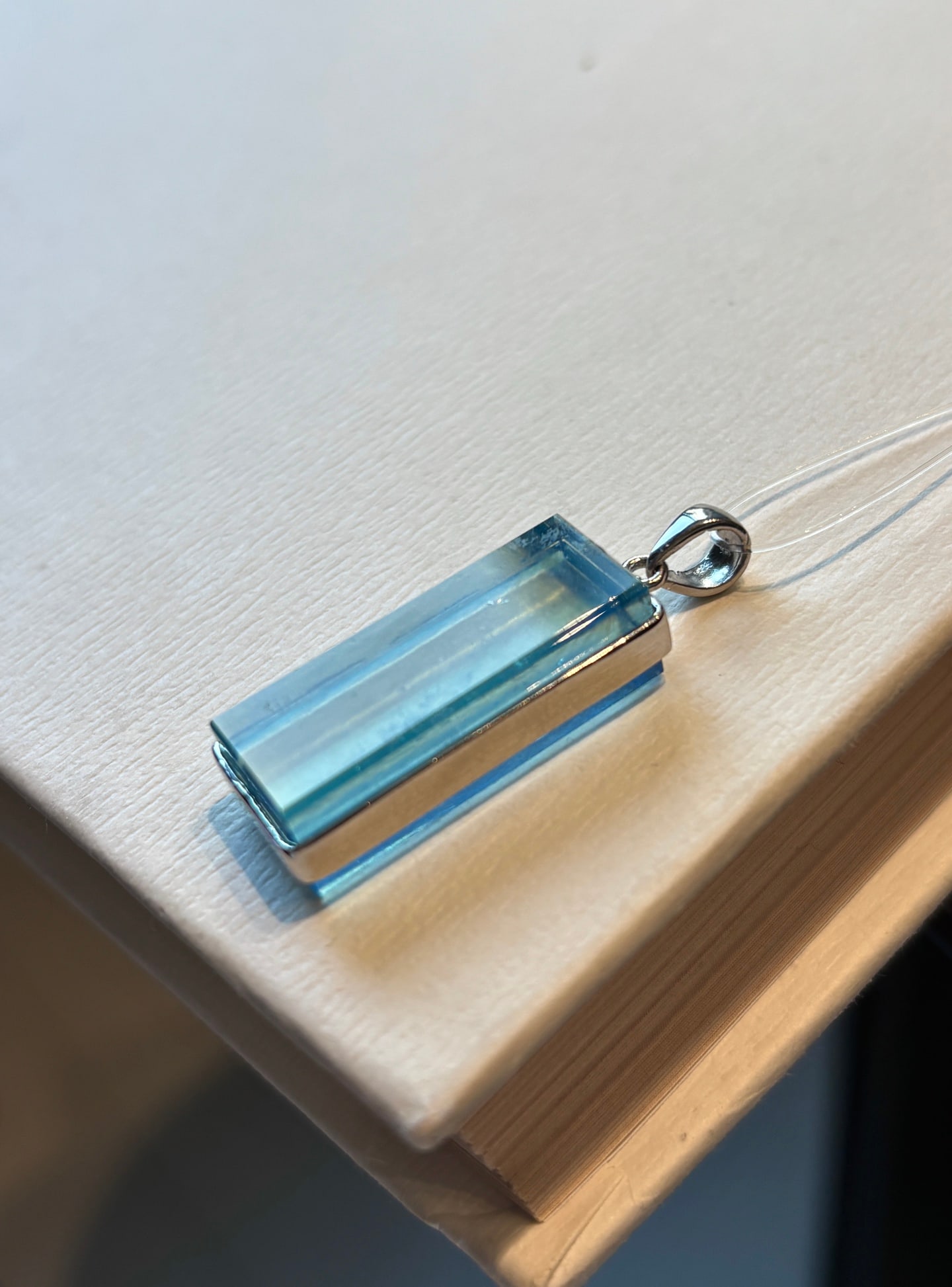 An Exquisite Sterling Silver Inlaid Aquamarine Pendant - 2
