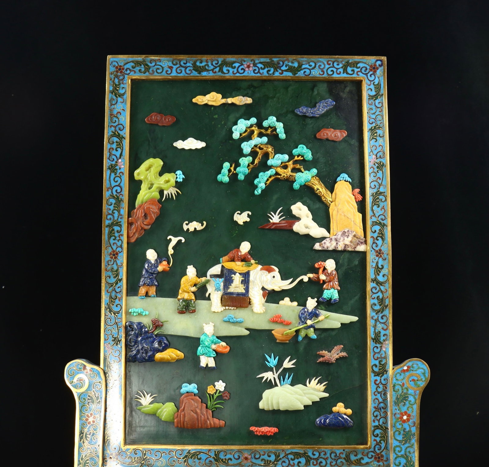 A Huge Cloisonne Inlaid Jasper Character and Story Pattern Table Screen,Inlaid Gems,With Poem - 6