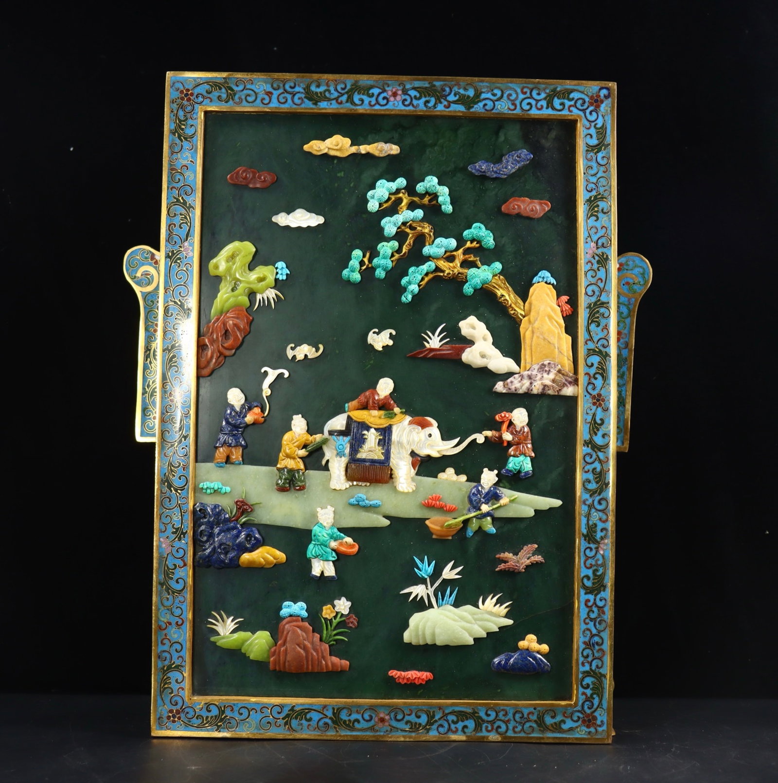 A Huge Cloisonne Inlaid Jasper Character and Story Pattern Table Screen,Inlaid Gems,With Poem - 7