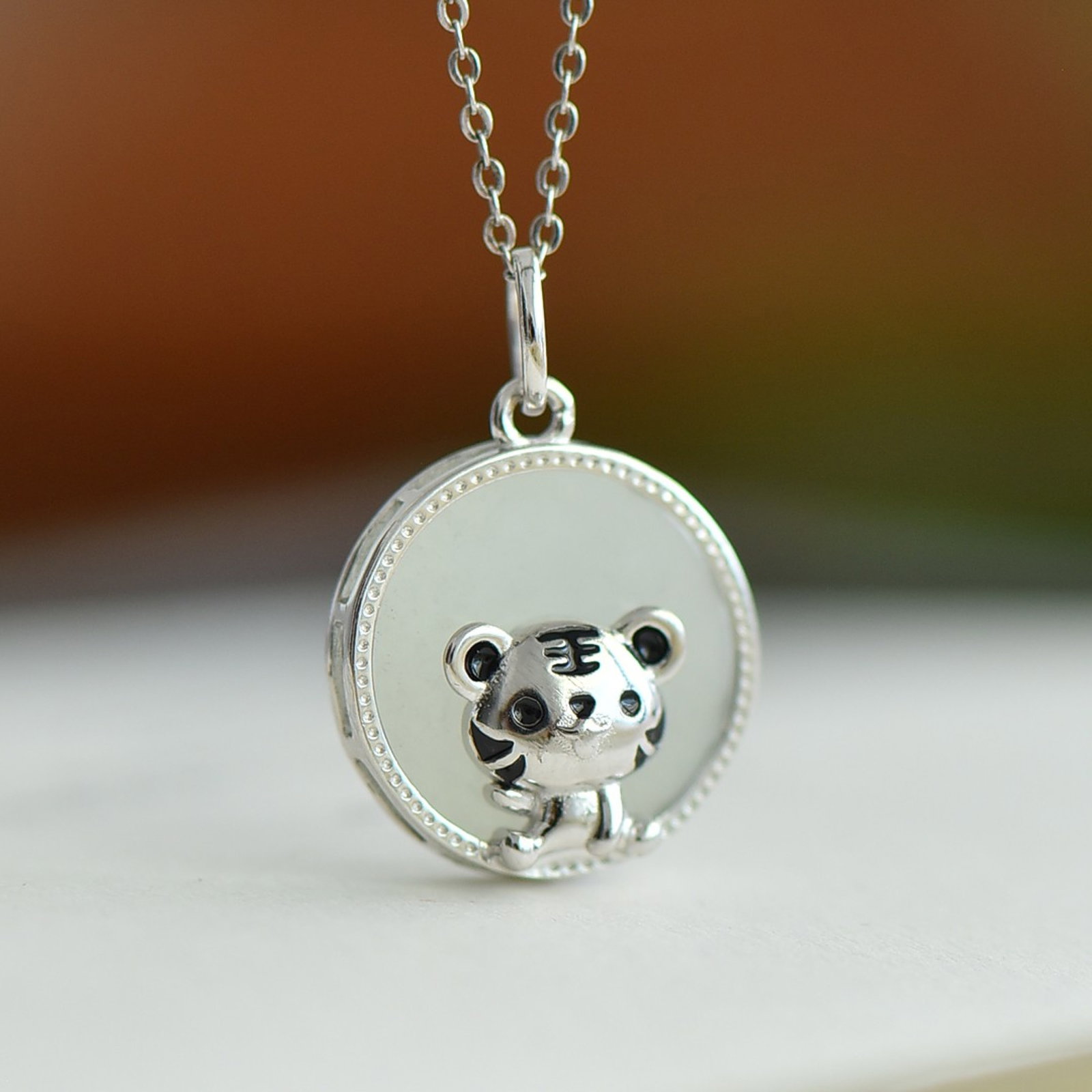An Exquisite Sterling Silver-Gold Plated Inlaid White Jade Pendant - 3