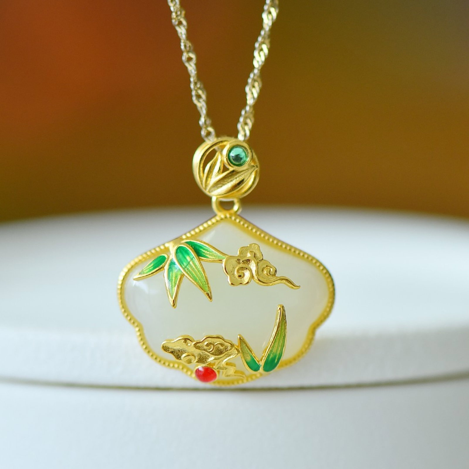 An Exquisite Sterling Silver-Gold Plated Inlaid White Jade Pendant - 2
