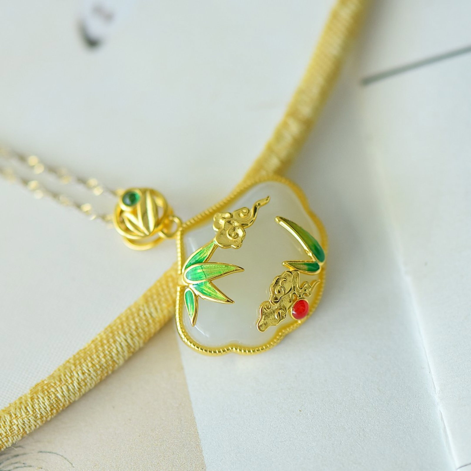 An Exquisite Sterling Silver-Gold Plated Inlaid White Jade Pendant - 4
