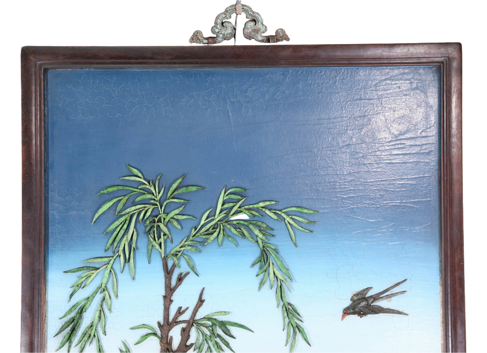An exquisite zitanwood painted and painted hanging screen with inlaid gems and landscapes, flower... - 2