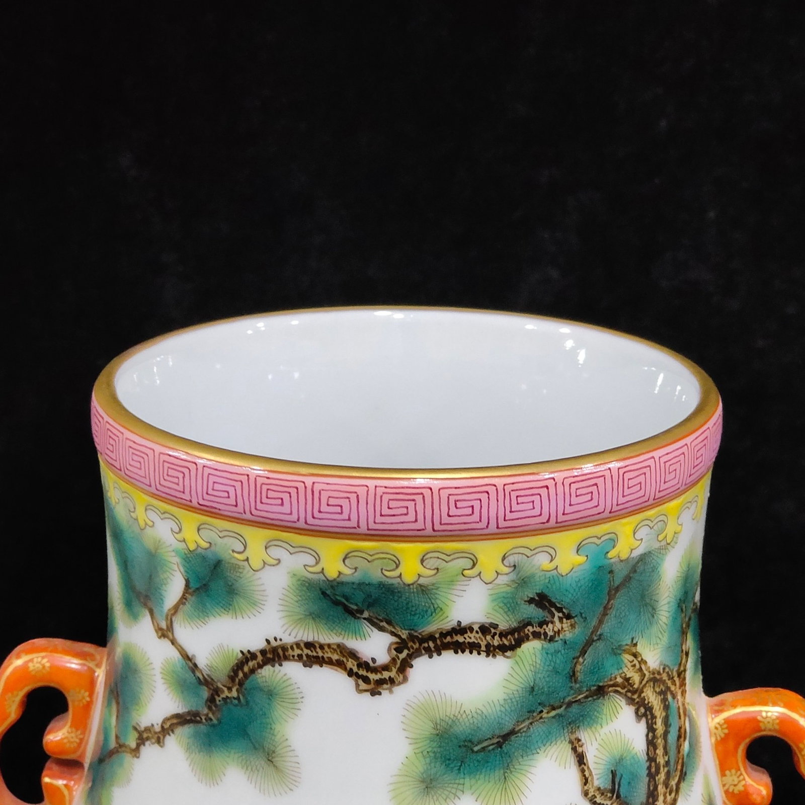 An Exquisite Famille-Rose Painted Gold Dog Pattern Double-Ears Vase,With Poem - 4