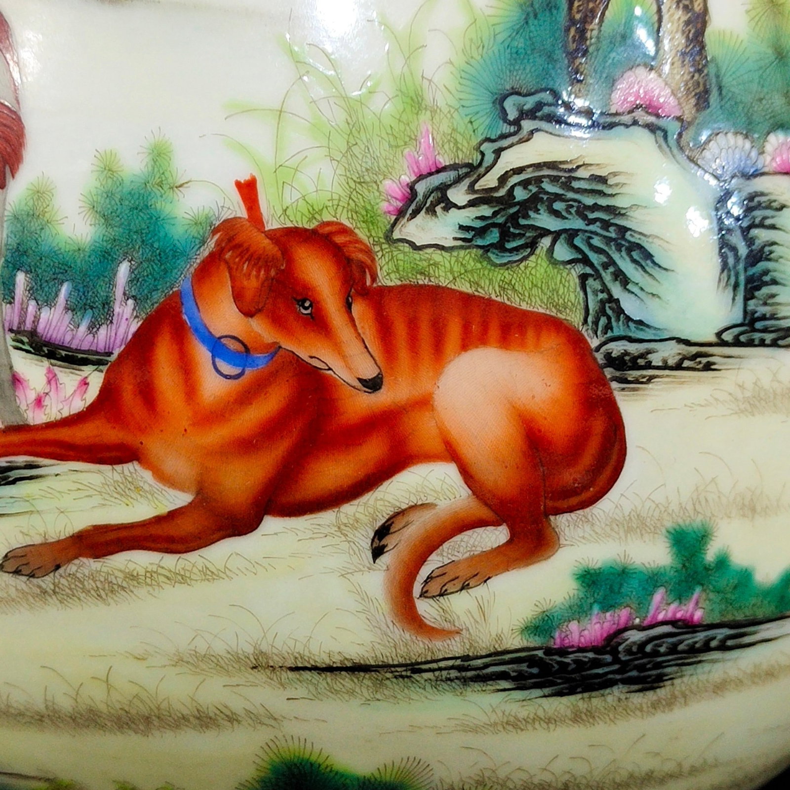 An Exquisite Famille-Rose Painted Gold Dog Pattern Double-Ears Vase,With Poem - 6