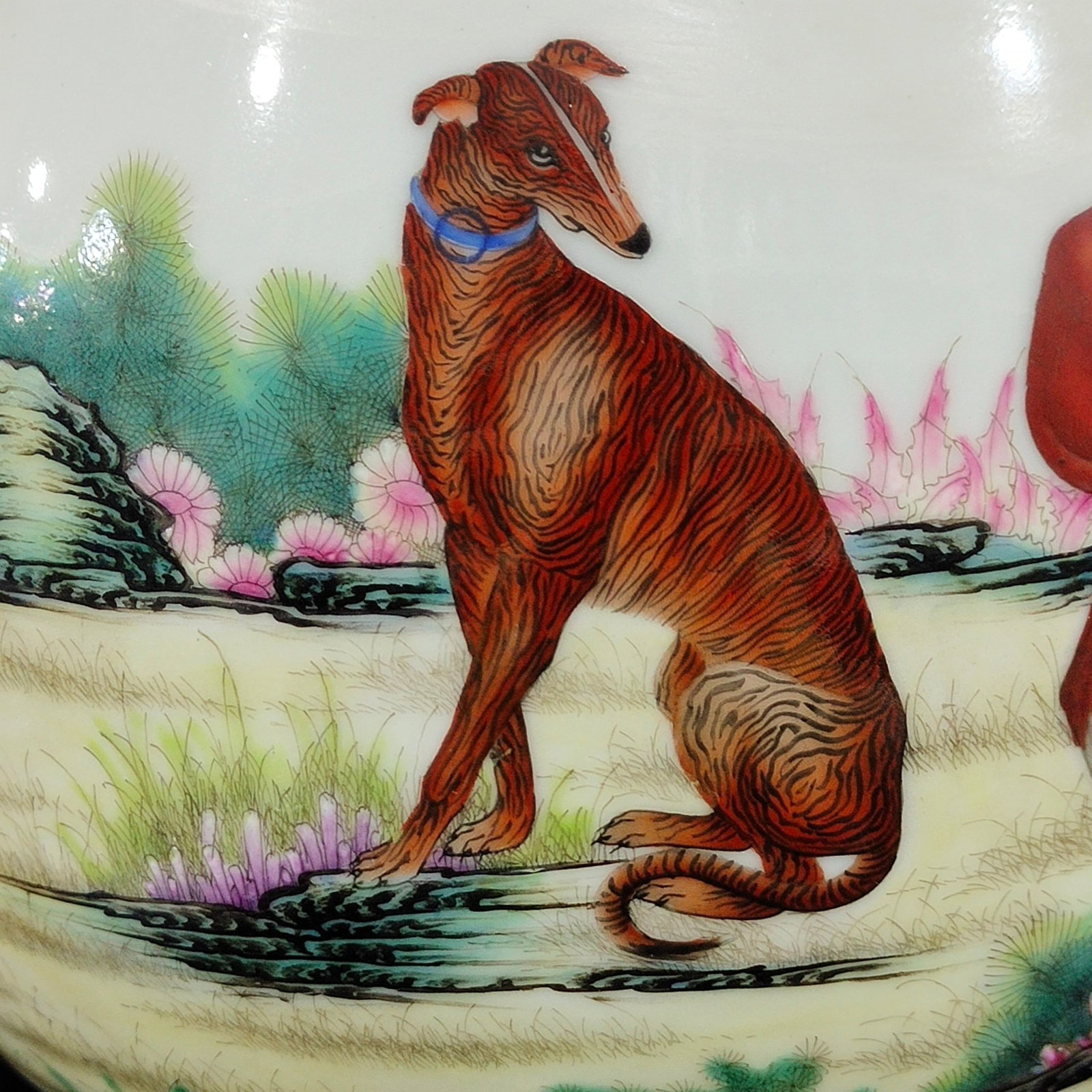 An Exquisite Famille-Rose Painted Gold Dog Pattern Double-Ears Vase,With Poem - 7
