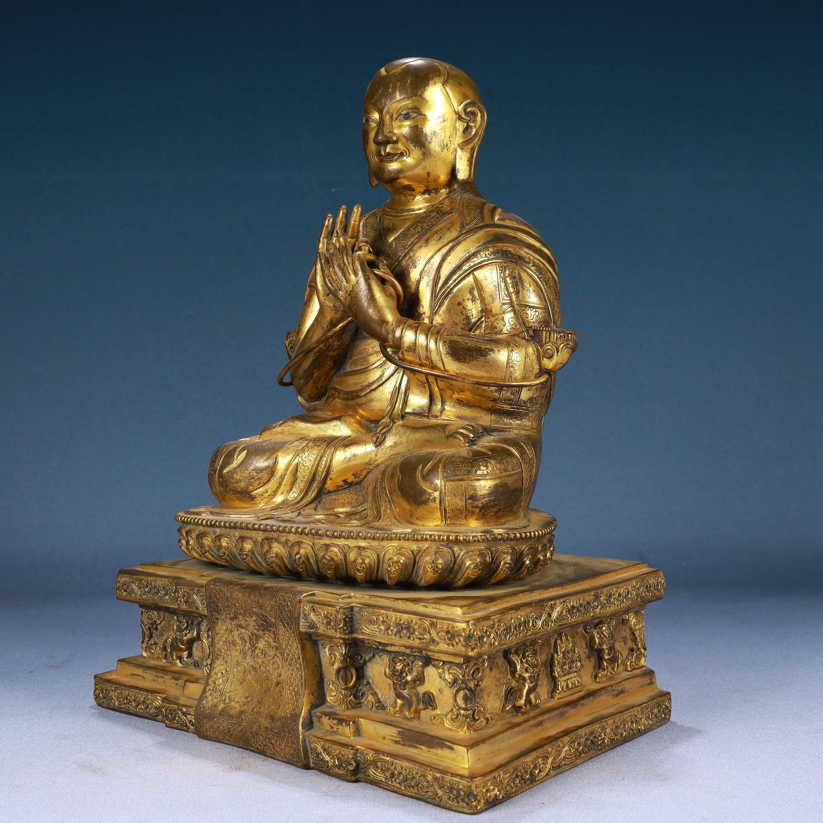A Solemn Gilt Bronze Statue of Guru - 5