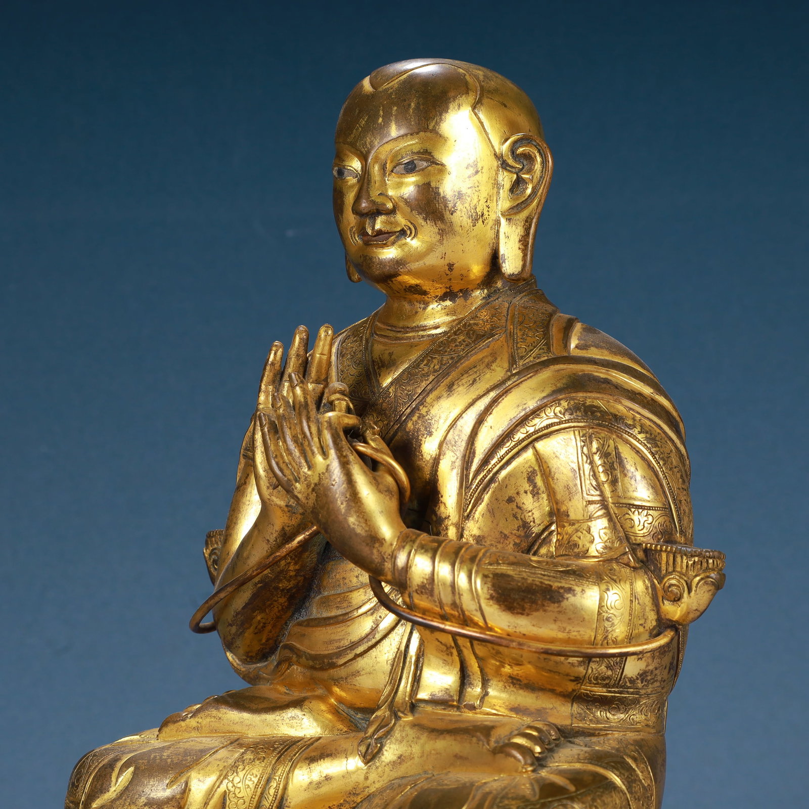 A Solemn Gilt Bronze Statue of Guru - 6