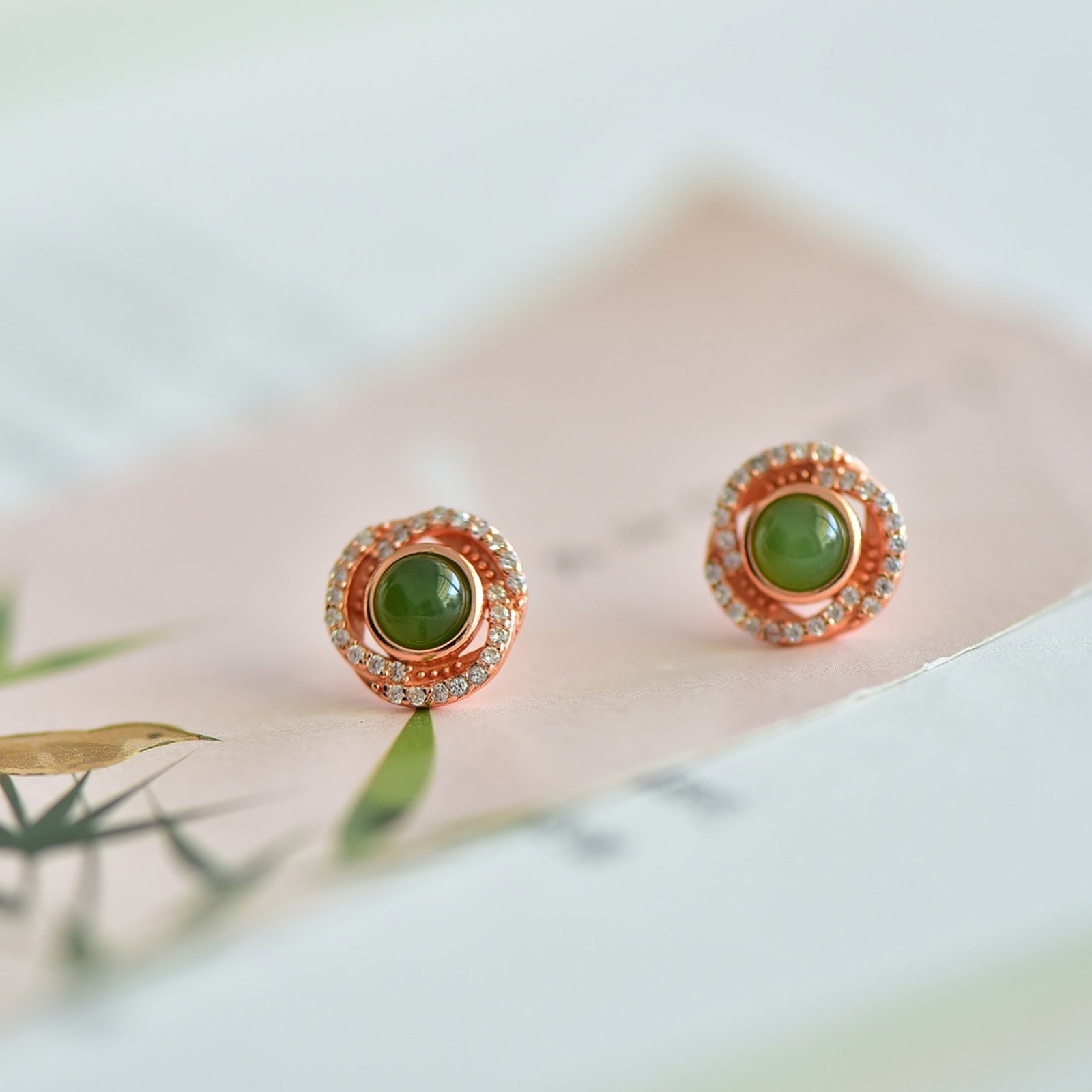 A Pair of Exquisite Sterling Silver-Gold Plated Inlaid Jasper Earrings,Inlaid Diamond - 2
