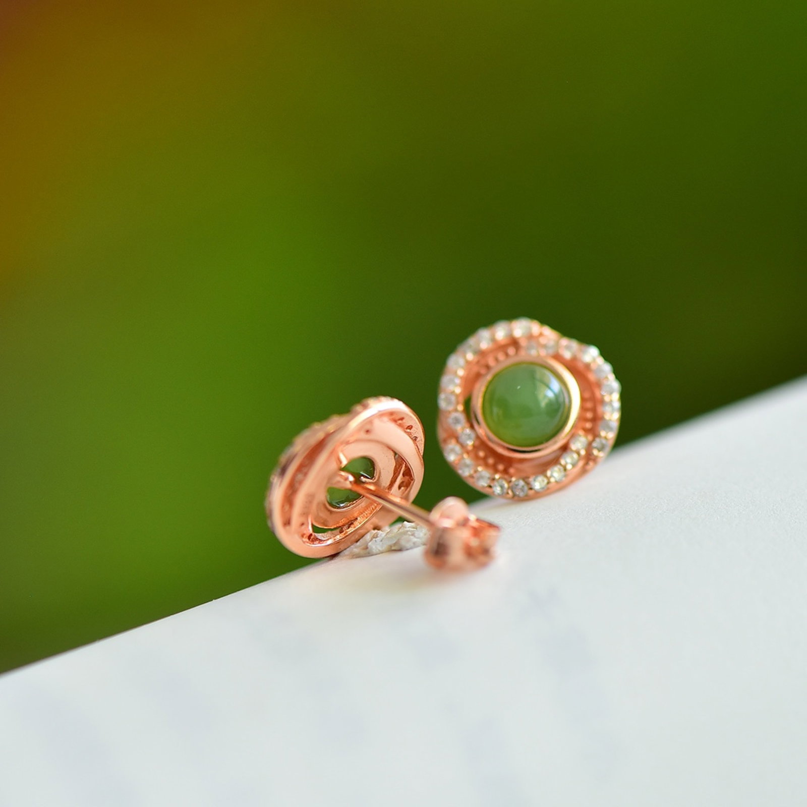 A Pair of Exquisite Sterling Silver-Gold Plated Inlaid Jasper Earrings,Inlaid Diamond - 5