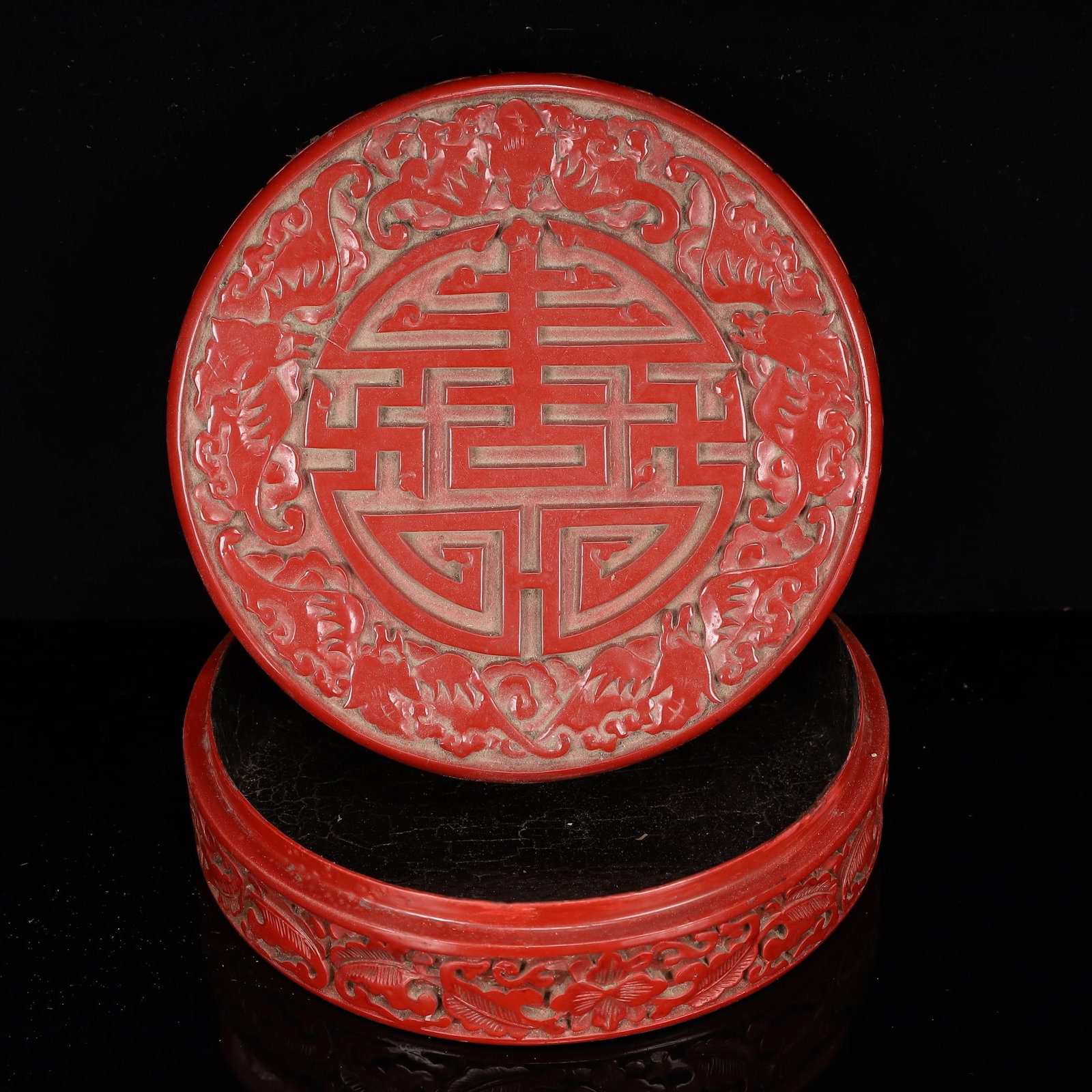 An Exquisite Carved Red Lacquer Flower Pattern Box with Cover - 5