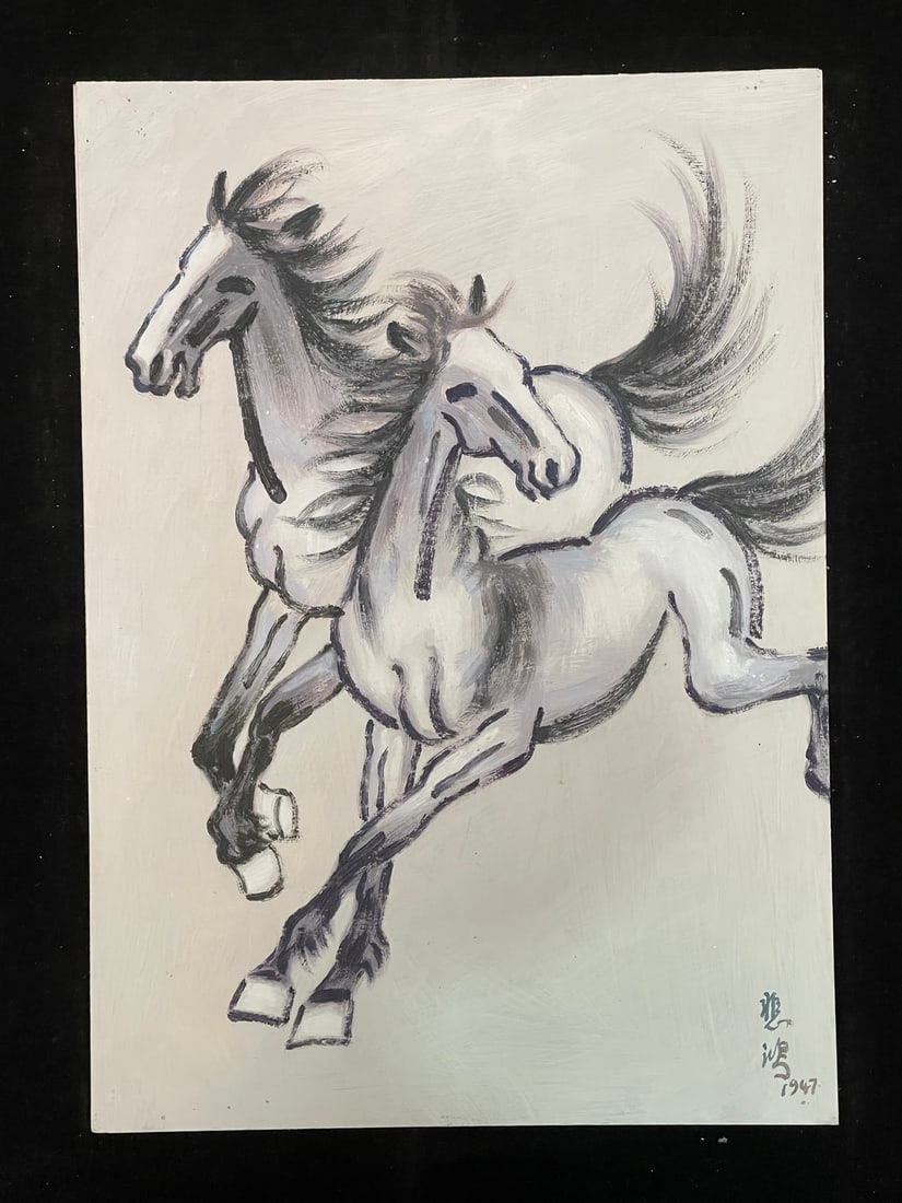 A Chinese Album Ink Oil Painting of Horse on Paper,Xu Beihong - 19