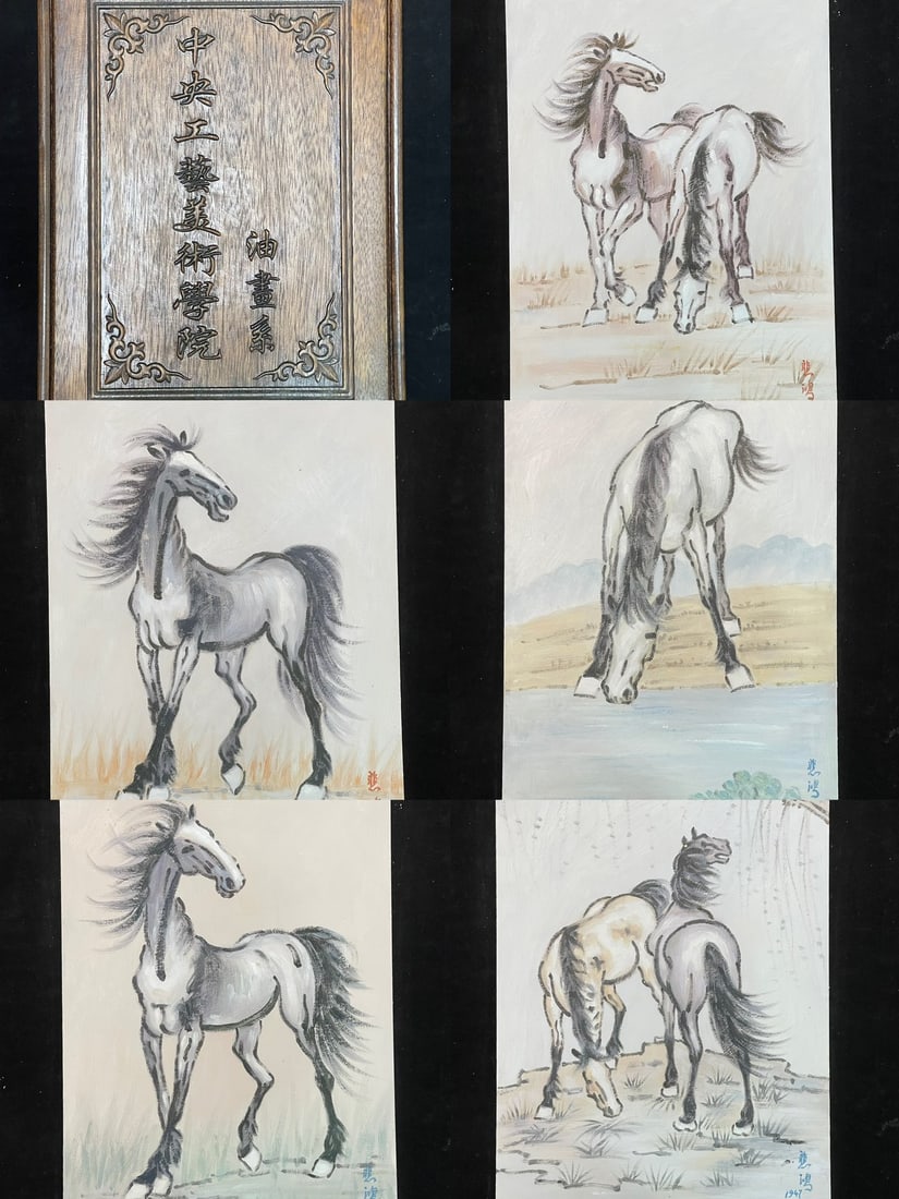A Chinese Album Ink Oil Painting of Horse on Paper,Xu Beihong - 2