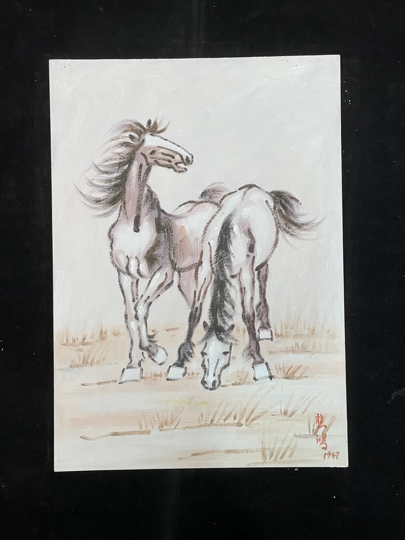 A Chinese Album Ink Oil Painting of Horse on Paper,Xu Beihong - 3