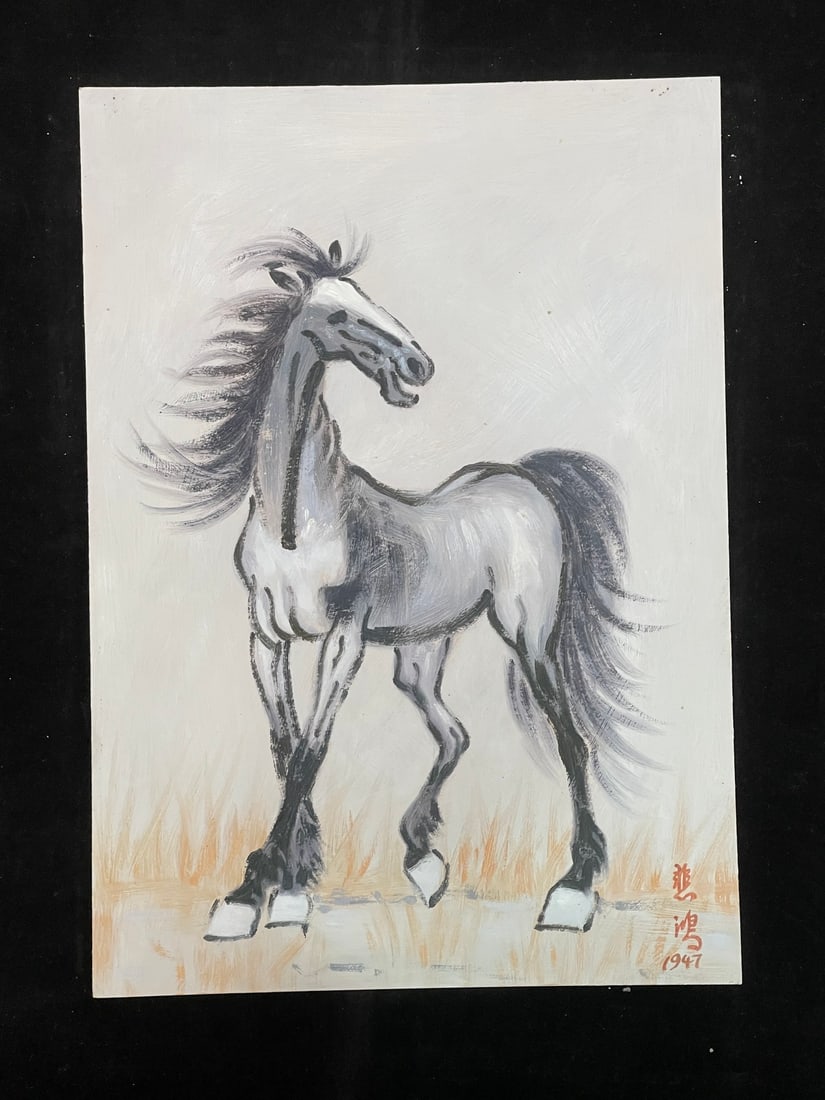 A Chinese Album Ink Oil Painting of Horse on Paper,Xu Beihong - 4