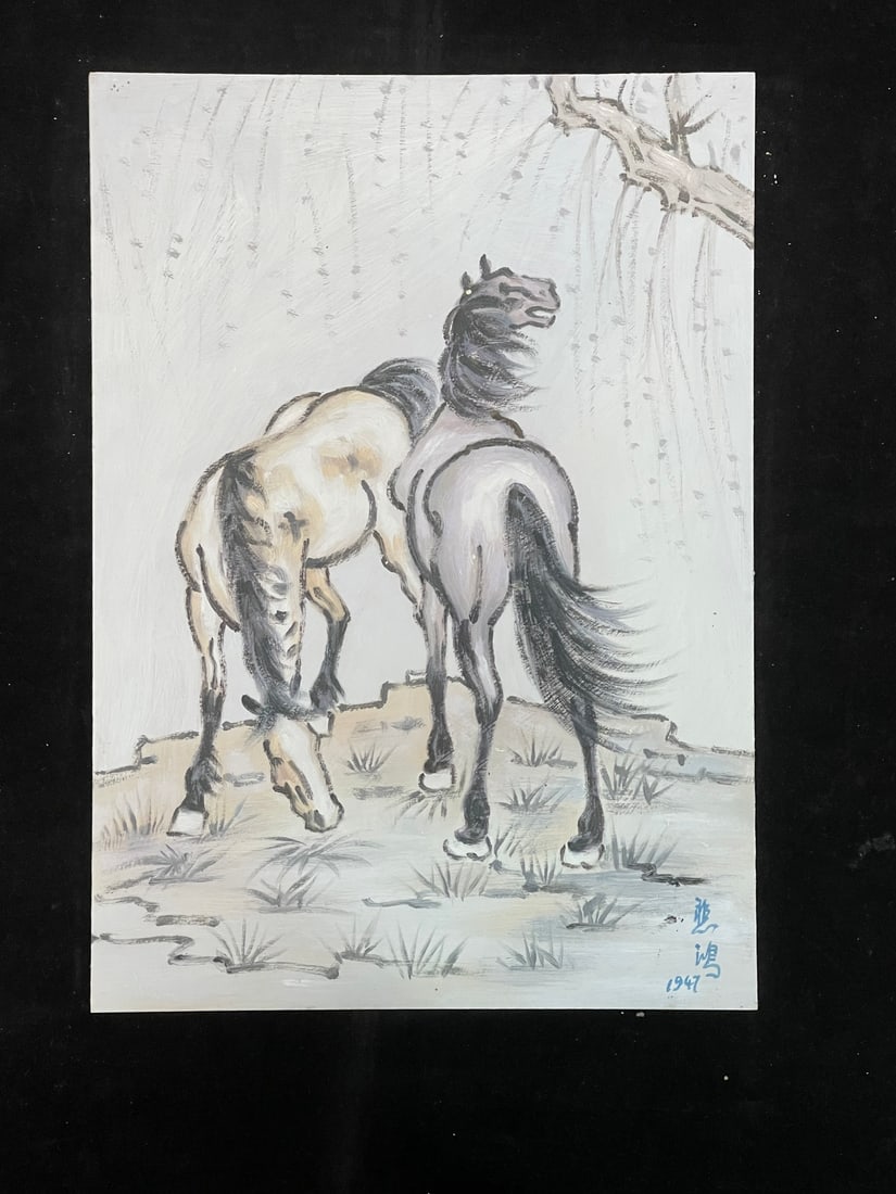 A Chinese Album Ink Oil Painting of Horse on Paper,Xu Beihong - 5