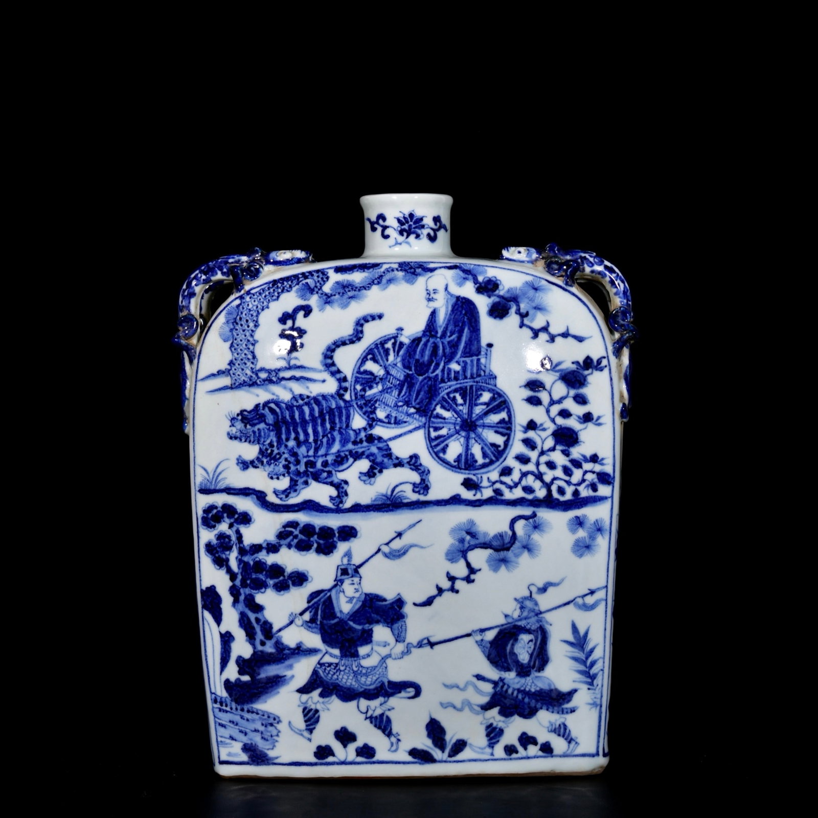 A Rare Blue and White Character and Story Pattern Beast-Ears Vase: Estimated Value:3200-6400 A Rare Blue and White Character and Story Pattern Beast-Ears Vase,Yuan Dynasty,China,Size:14.6inx11.8in