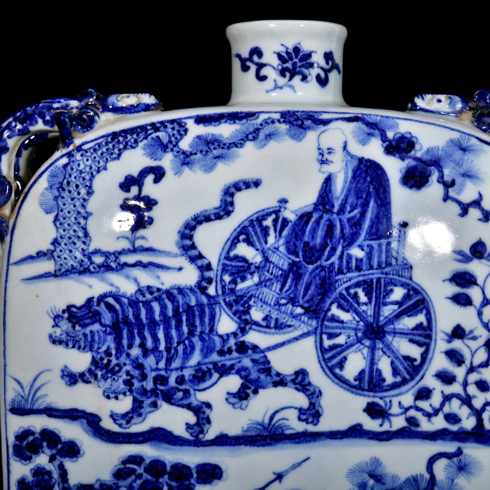 A Rare Blue and White Character and Story Pattern Beast-Ears Vase - 2