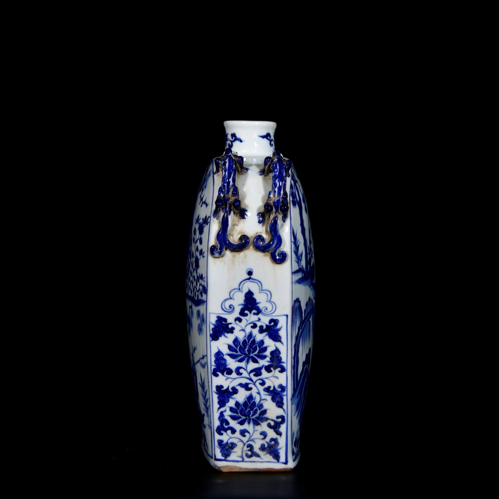 A Rare Blue and White Character and Story Pattern Beast-Ears Vase - 4