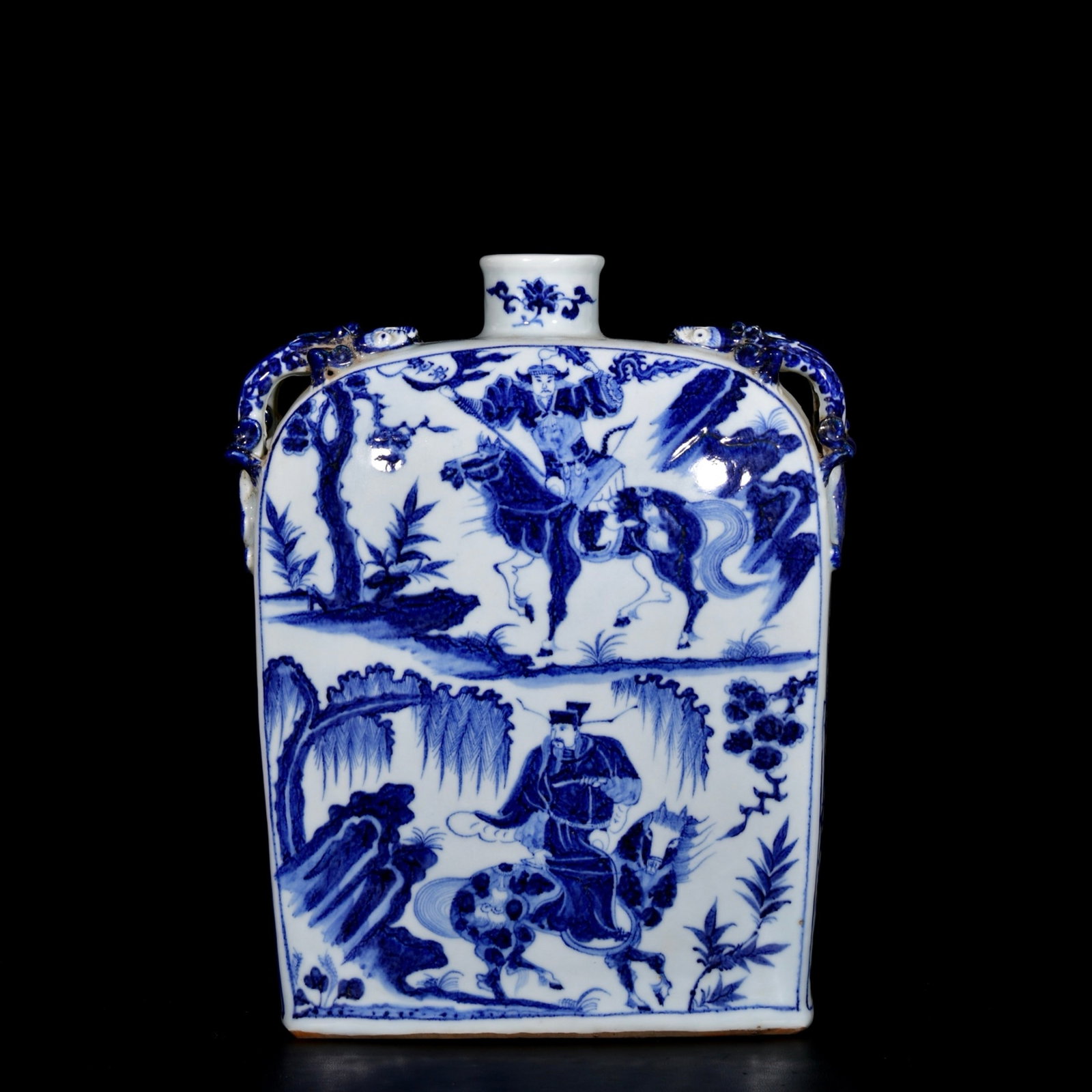 A Rare Blue and White Character and Story Pattern Beast-Ears Vase - 5