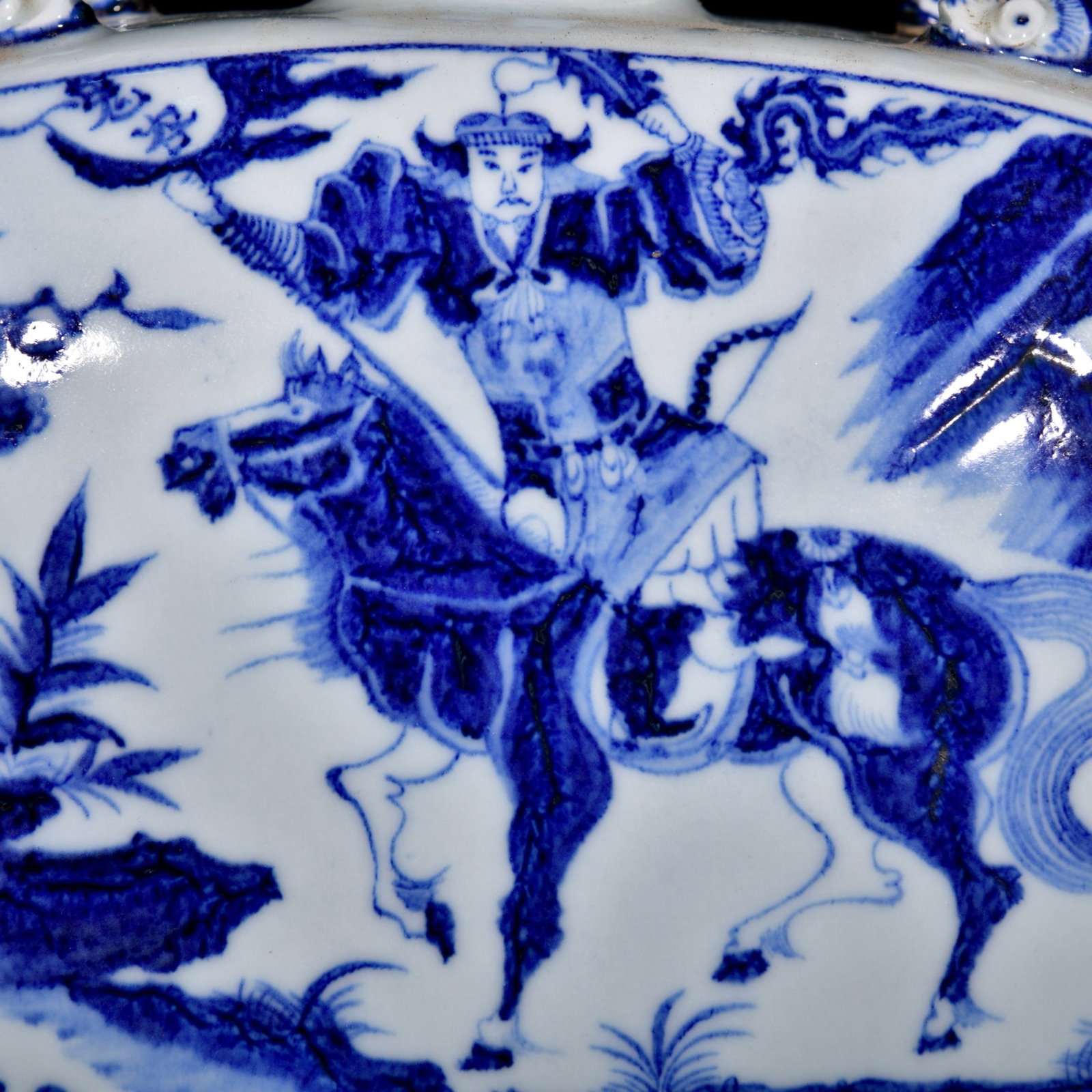 A Rare Blue and White Character and Story Pattern Beast-Ears Vase - 6