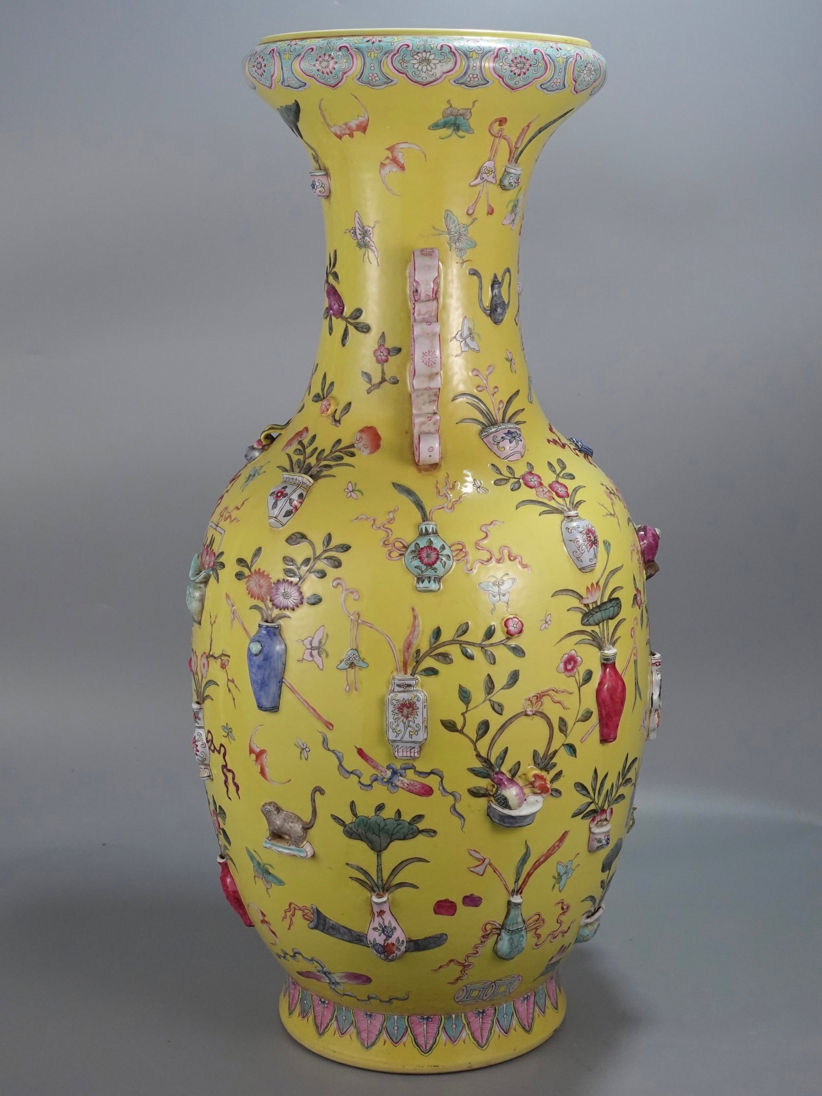 A Huge Yellow Ground Flower Pattern Double-Ears Vase - 2