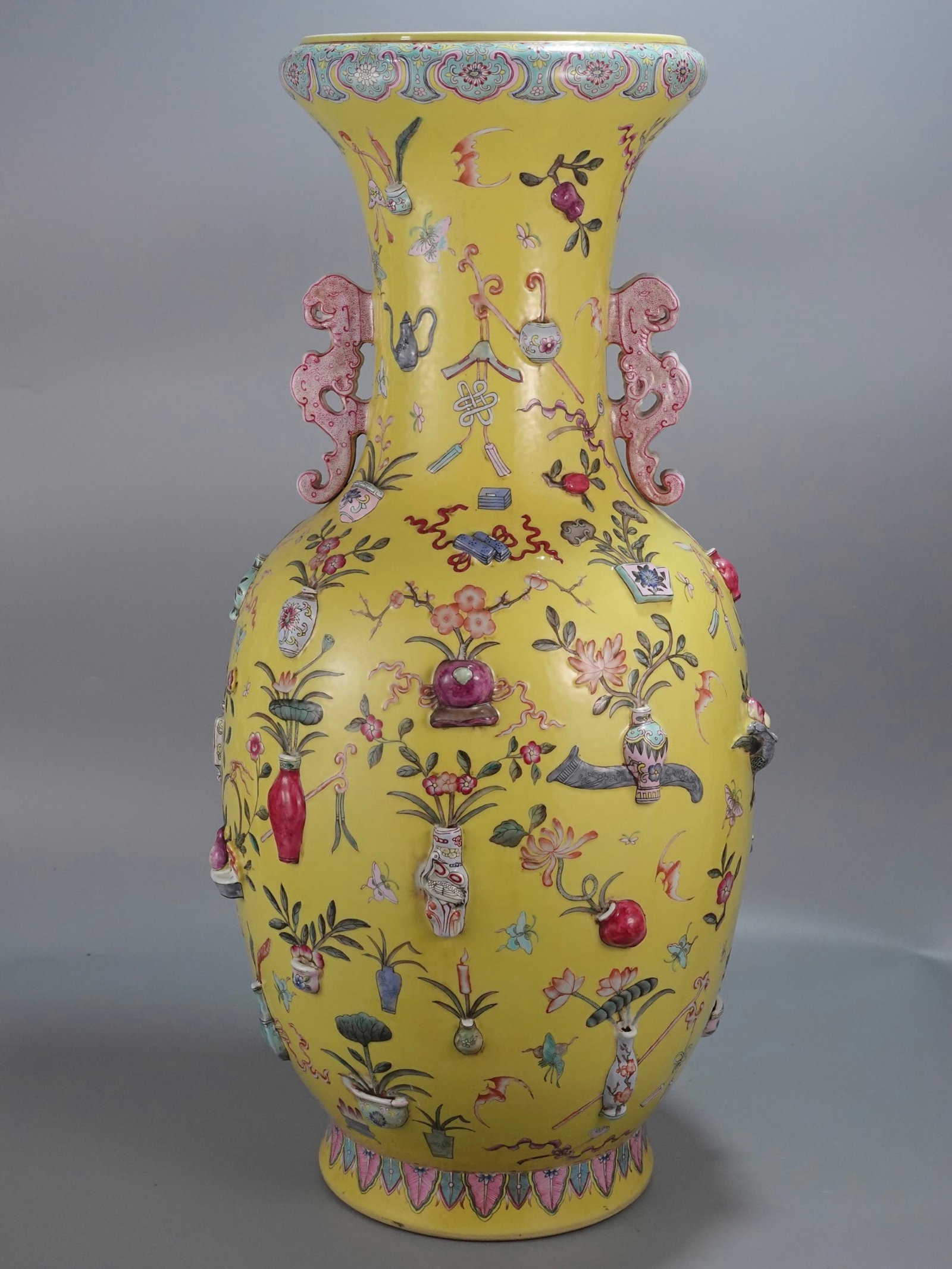 A Huge Yellow Ground Flower Pattern Double-Ears Vase - 3