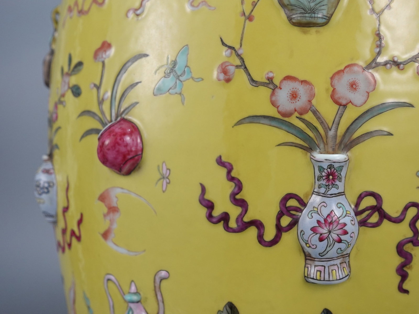 A Huge Yellow Ground Flower Pattern Double-Ears Vase - 5