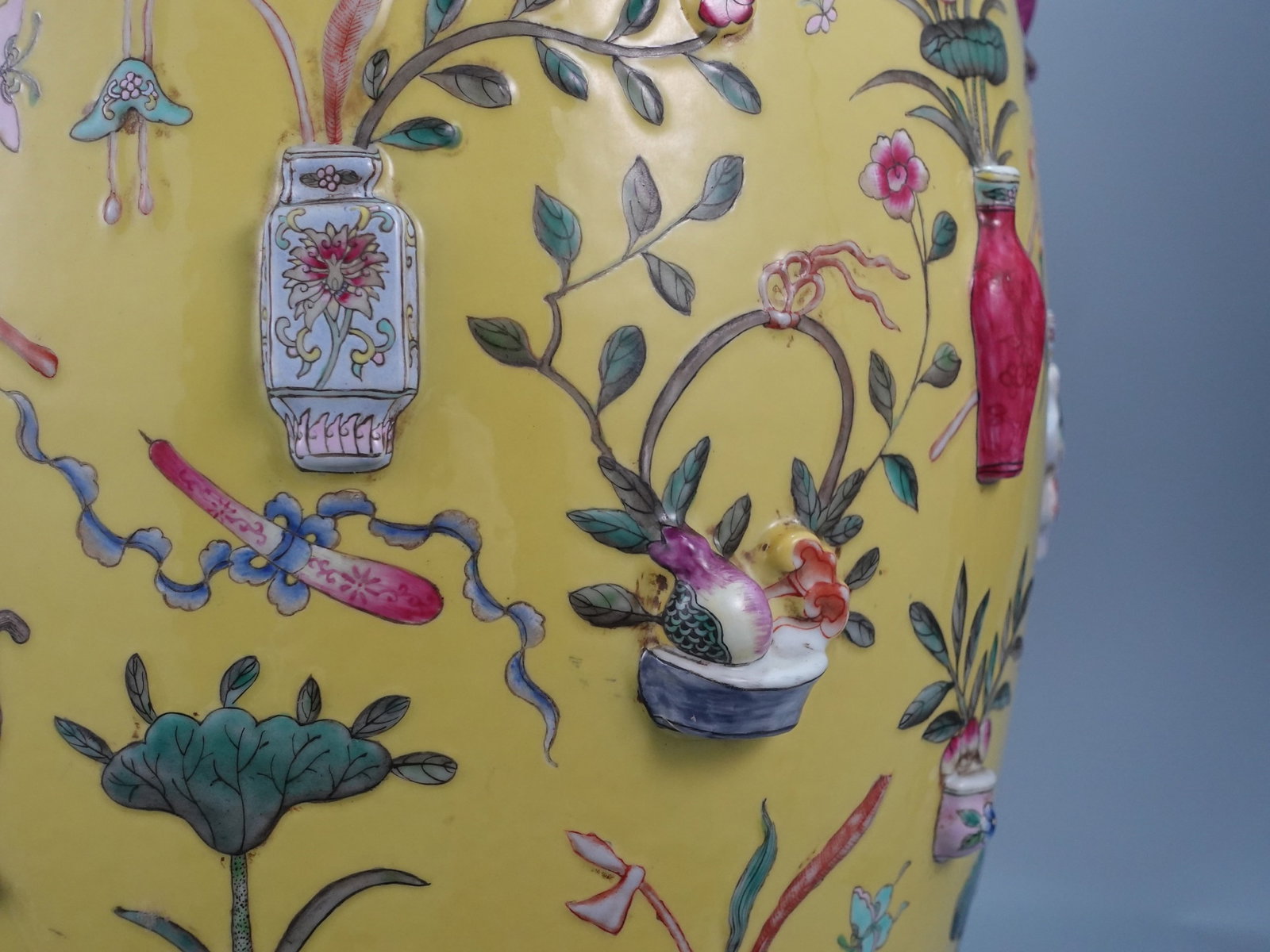 A Huge Yellow Ground Flower Pattern Double-Ears Vase - 6