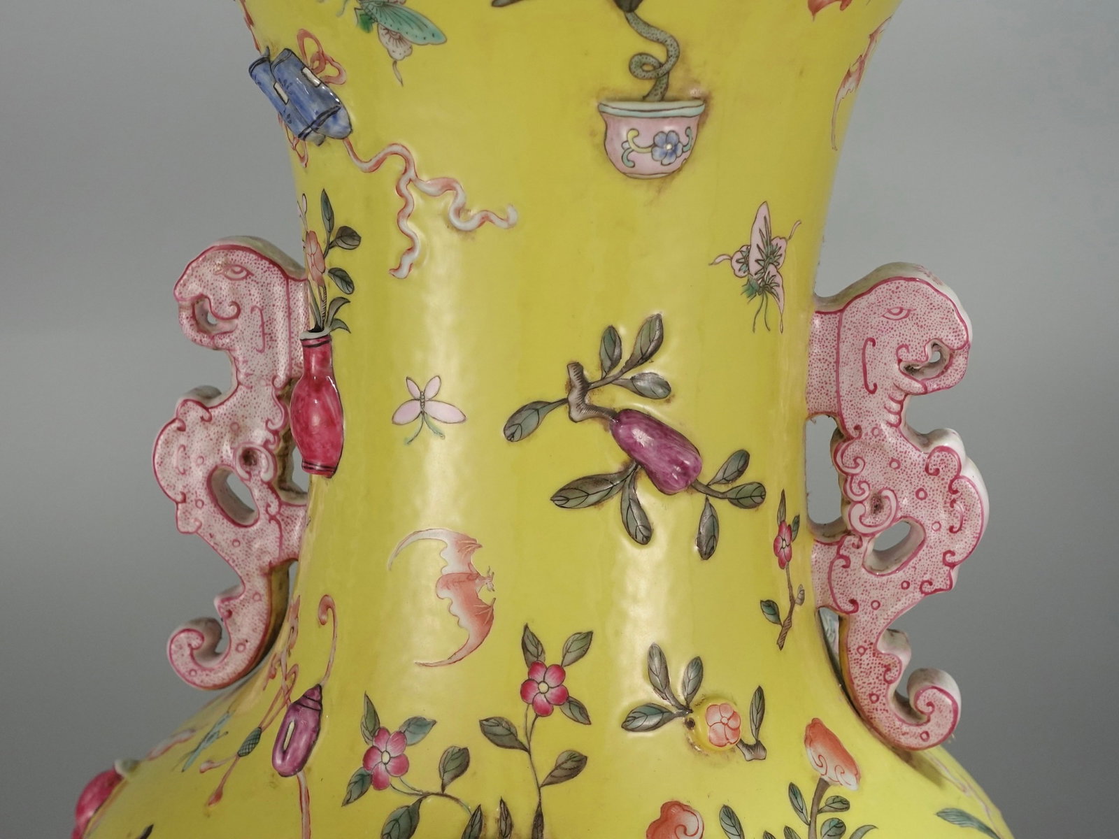 A Huge Yellow Ground Flower Pattern Double-Ears Vase - 9