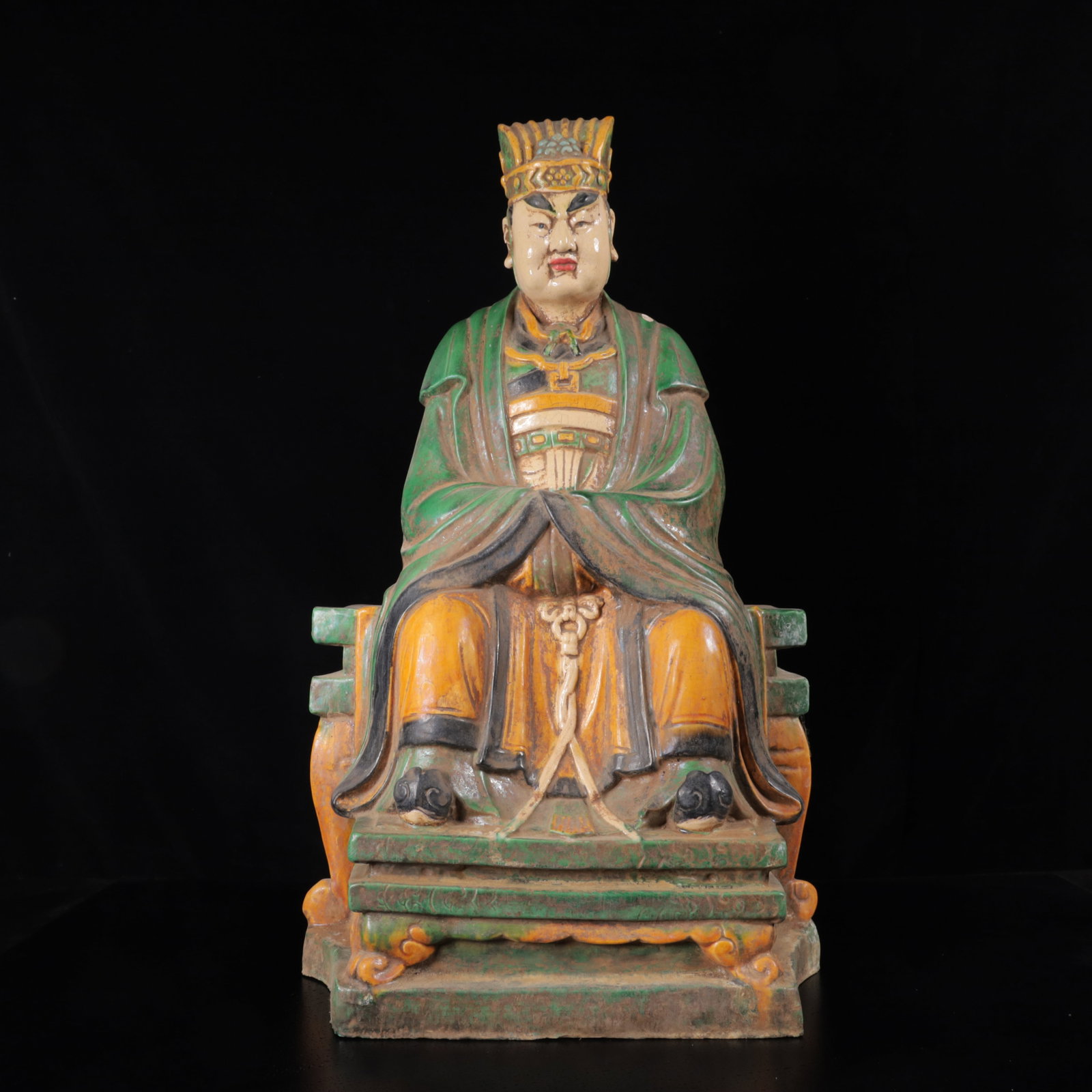 An Exquisite Tang Tri-Color Glazed Pottery Statue of Mammon Ornament: An Exquisite Tang Tri-Color Glazed Pottery Statue of Mammon Ornament,Tang Dynasty,China,Size:22.4inx12.2inx9.1in,Weight:9020g 唐三彩财神摆件,中国&