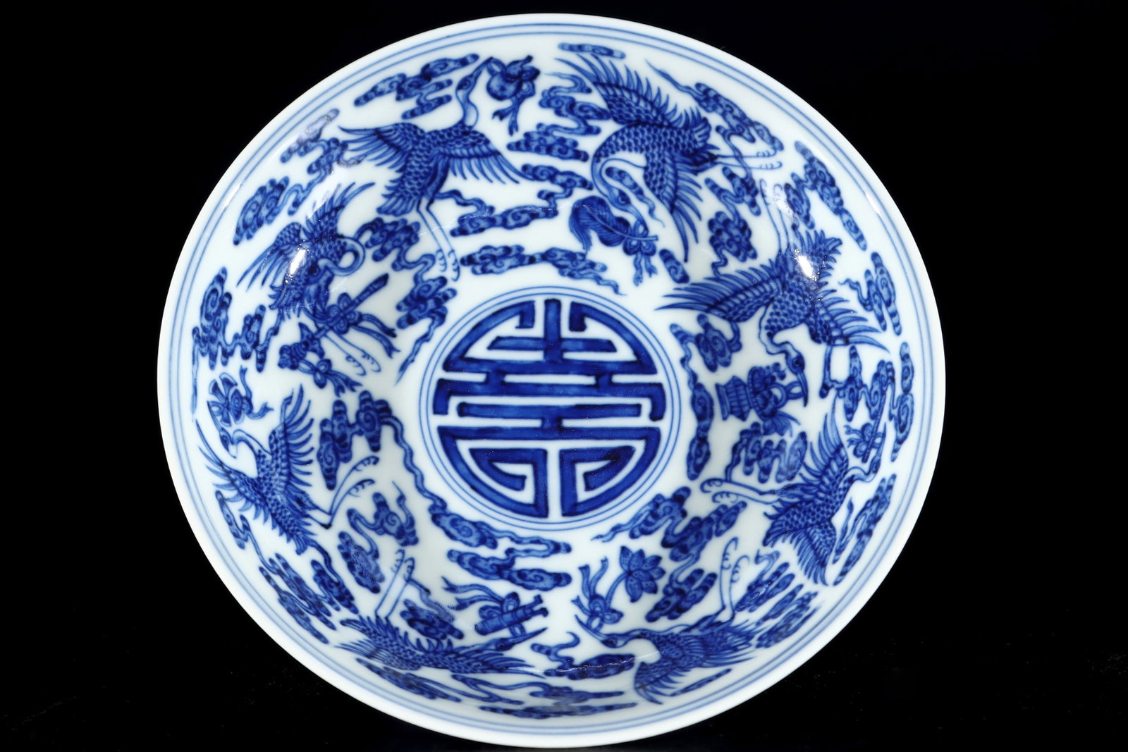 An Exquisite Blue and White Crane Pattern Stem Plate - 2