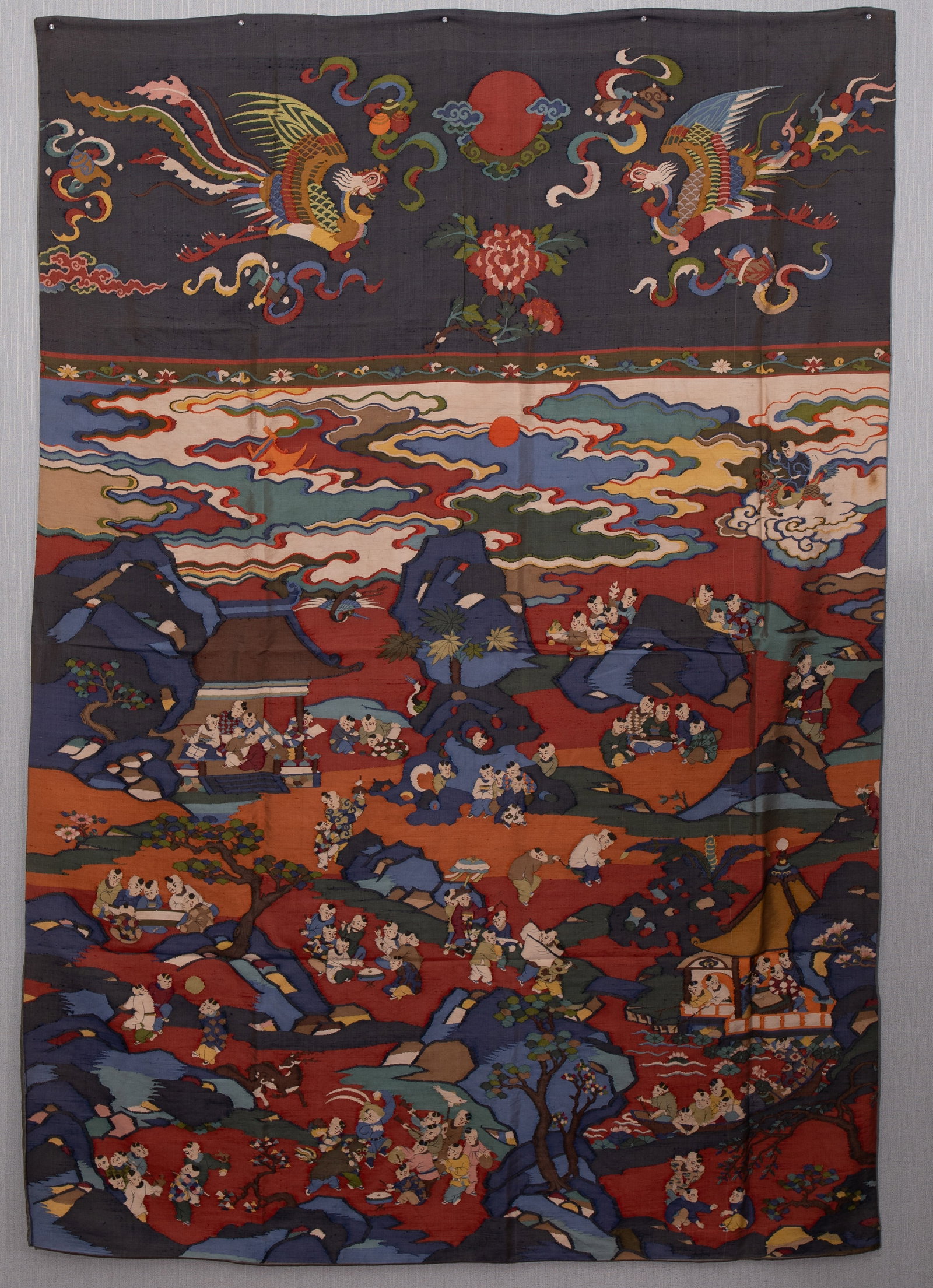 An Exquisite Kesi Embroidery Figure and Story Pattern: An Exquisite Kesi Embroidery Figure and Story Pattern,Qing Dynasty,China,Size:75.6inx51.2in 缂丝刺绣人物故事图,中国清代