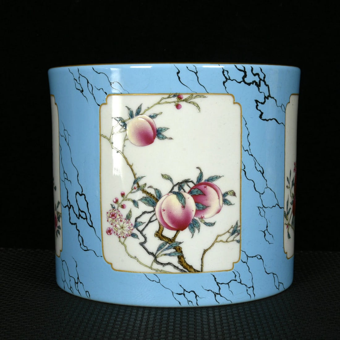 An Exquisite Enamel Painted Gold Melon and Fruit Pattern Brush Pot (1 of 9)