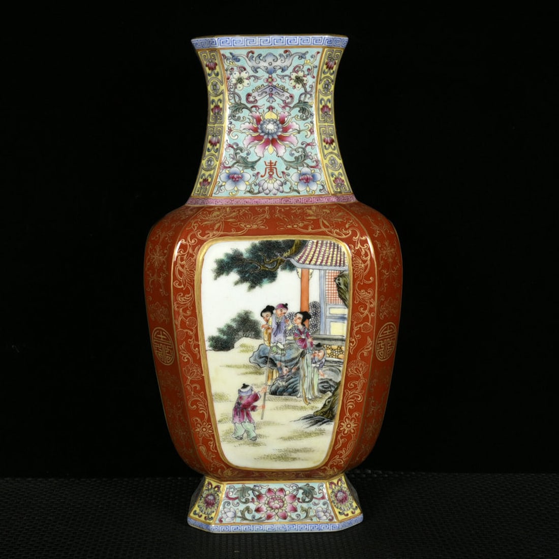 A Rare Enamel Painted Gold Figure Pattern Vase,with poem: A Rare Enamel Painted Gold Figure Pattern Vase,with poem,Qing Dynasty,China,Yongzheng Four-character Mark,Size:12.8inx7.1in