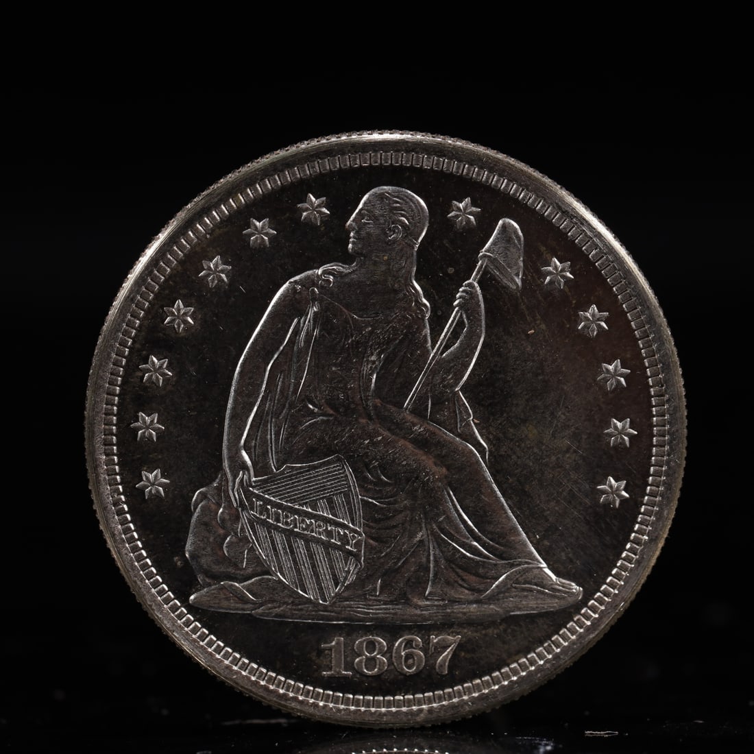 USA One Dollar 1867 Coin: American coin. IN GOD WE TRUST / LIBERTY / 1867 / UNITED STATES OF AMERICA / ONE DOL. Weight:26.9g.