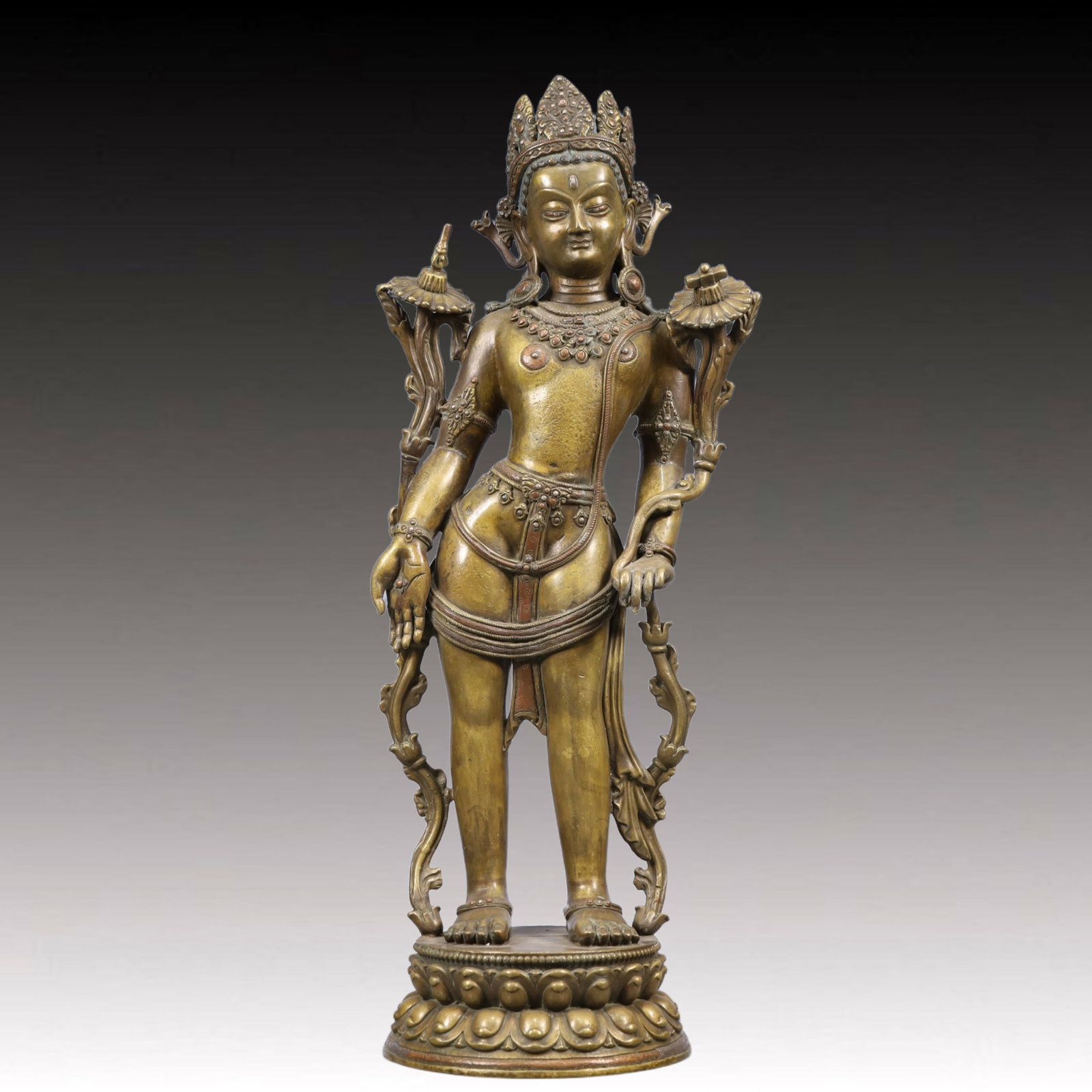 A Solemn Gilt Bronze Statue of Tara: A Solemn Gilt Bronze Statue of Tara, Ming Dynasty, China, Size:8.3inx5.5inx20.9in, Weight:7600g