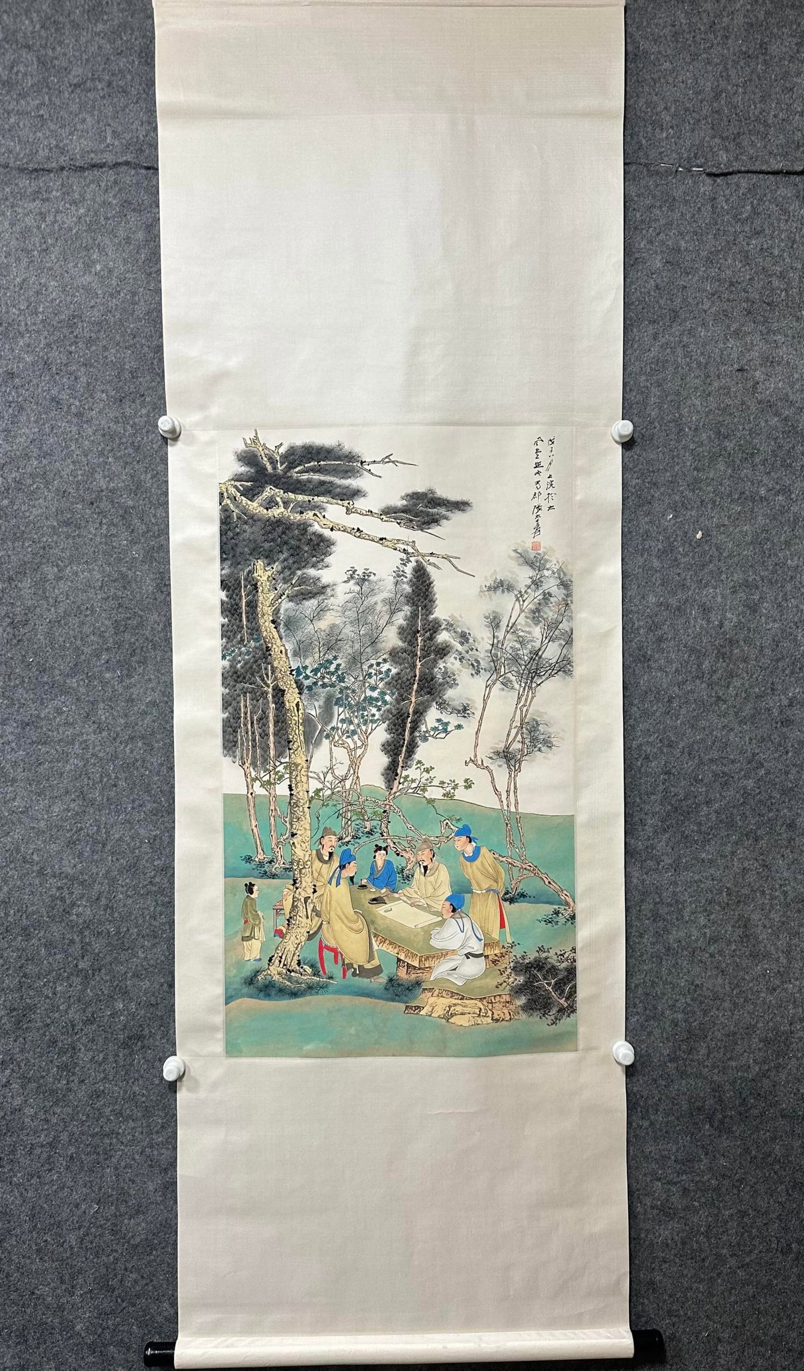 A Chinese Vertical Scroll Ink Painting of Character and Story on Paper: A Chinese Vertical Scroll Ink Painting of Character and Story on Paper,Zhang Daqian,Size:21.9inx38.8in