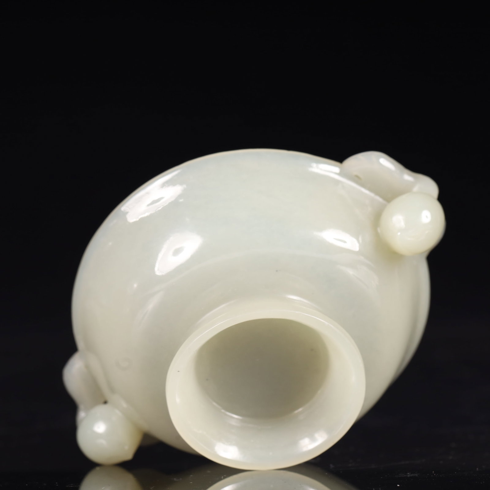 An Exquisite White Jade Peach Pattern Double-Ears Cup - 7