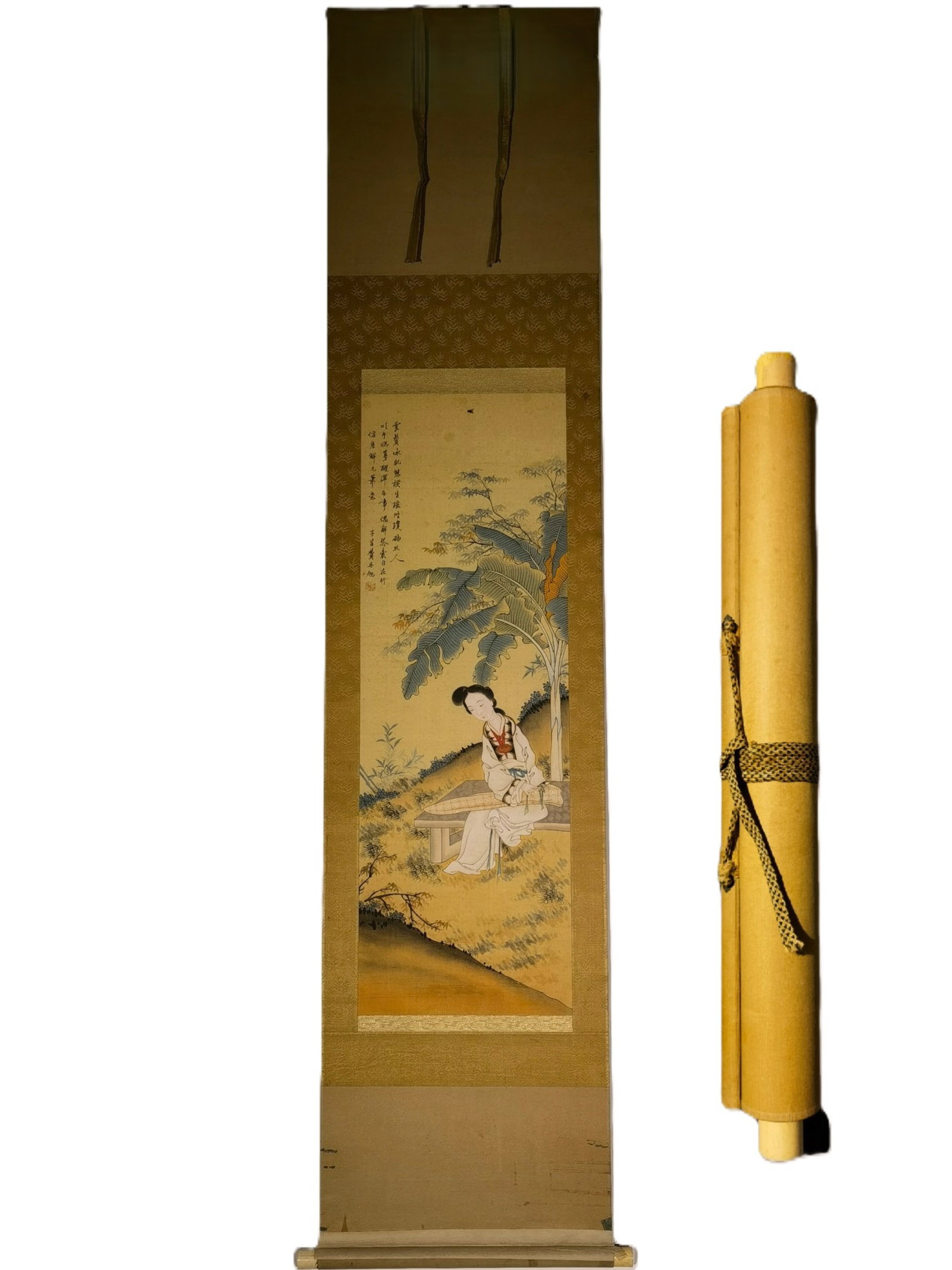 A Chinese Vertical Scroll Ink Painting of Figure on Silk: A Chinese Vertical Scroll Ink Painting of Figure on Silk,Dan Feixu,Size:(overall length)67.3inx14.6in,(Without frame)33.1inx11in 一幅中国水墨绢本人