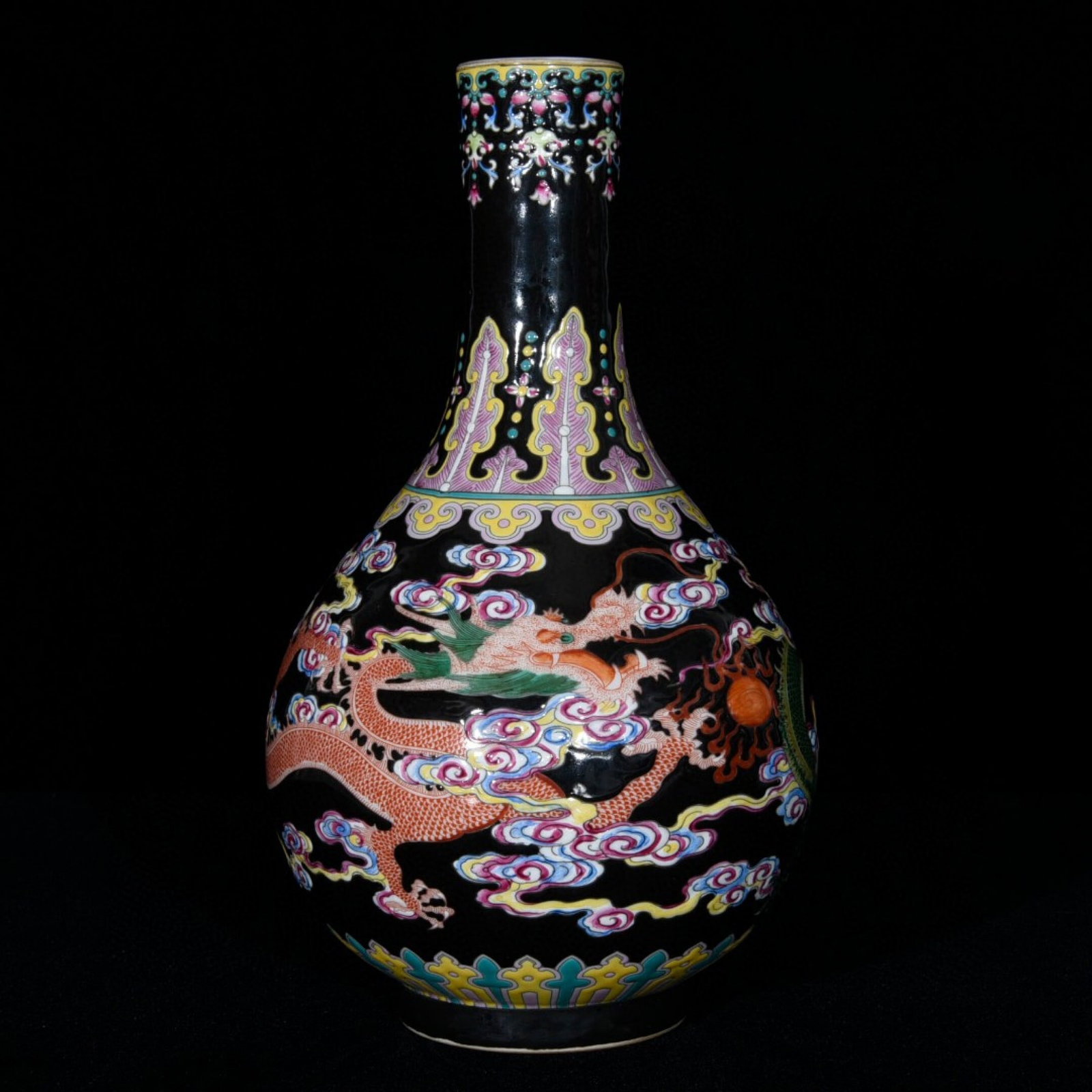 An Exquisite Ugyen Glazed Enamel Auspicious Cloud and Dragon Pattern Vase (1 of 8)