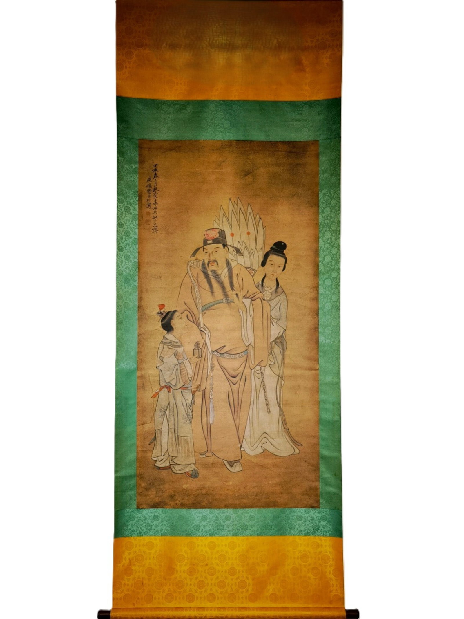 A Chinese Vertical Scroll Ink Painting of Character and Story on Paper: A Chinese Vertical Scroll Ink Painting of Character and Story on Paper,Fei Danxu,Size:(overall length)88.2inx32.7in,(Without frame)53.1inx26.4in 一幅中国水墨人