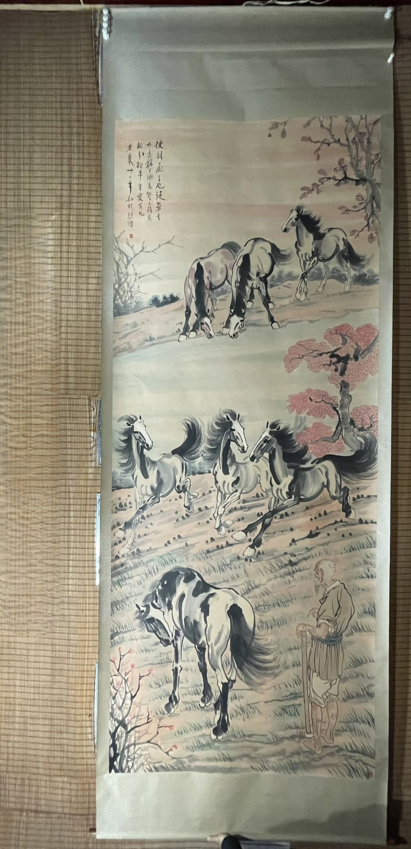 A Chinese Vertical Scroll Ink Painting of Horse on Paper: A Chinese Vertical Scroll Ink Painting of Horse on Paper,Xu Beihong,Size:141.7inx57.1in 一幅中国水墨骏马画立轴,徐悲鸿