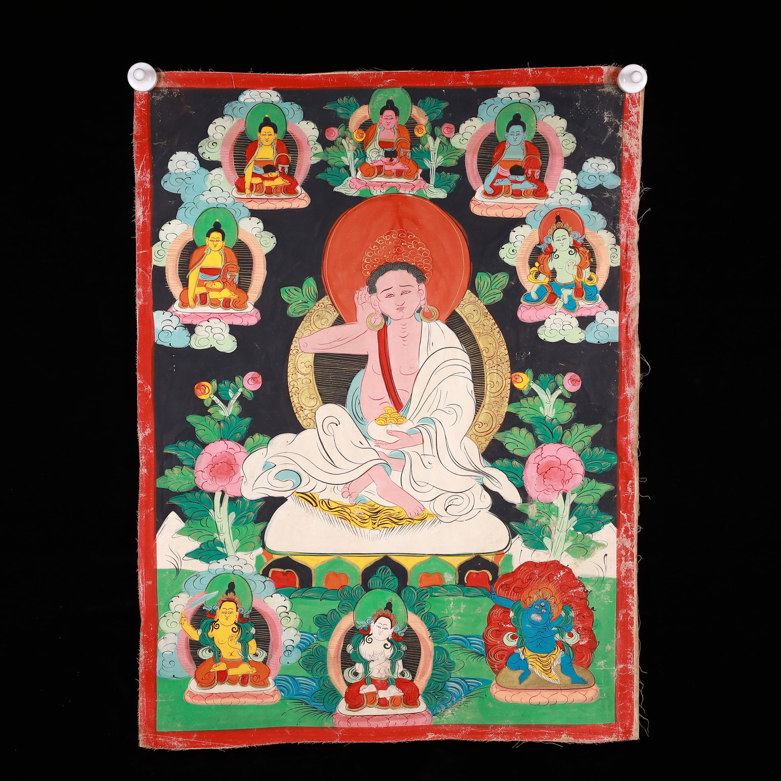 A Rare Painted Color Statue of Bodhisattva Tangka: A Rare Painted Color Statue of Bodhisattva Tangka,Qing Dynasty, China,Size:20.5inx27.2in 彩绘菩萨像唐卡,中国清代