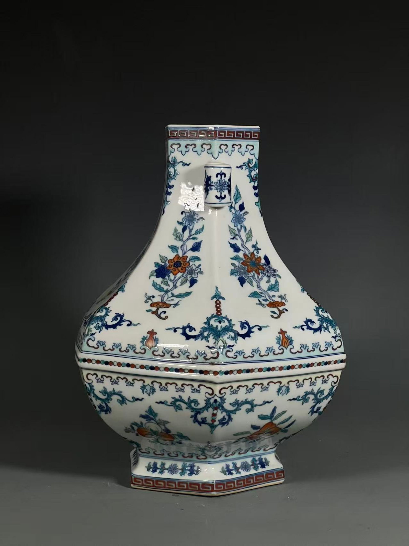 A Rare Doucai Flower Pattern Double-Ears Vase - 2