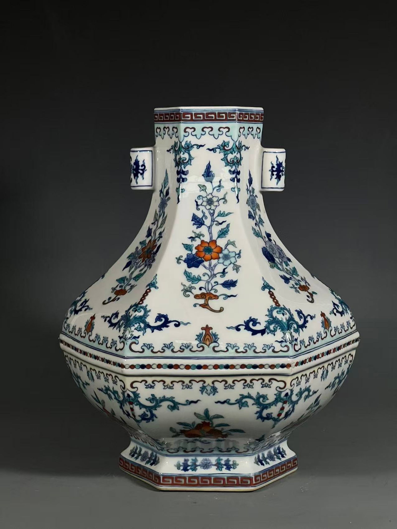 A Rare Doucai Flower Pattern Double-Ears Vase - 3