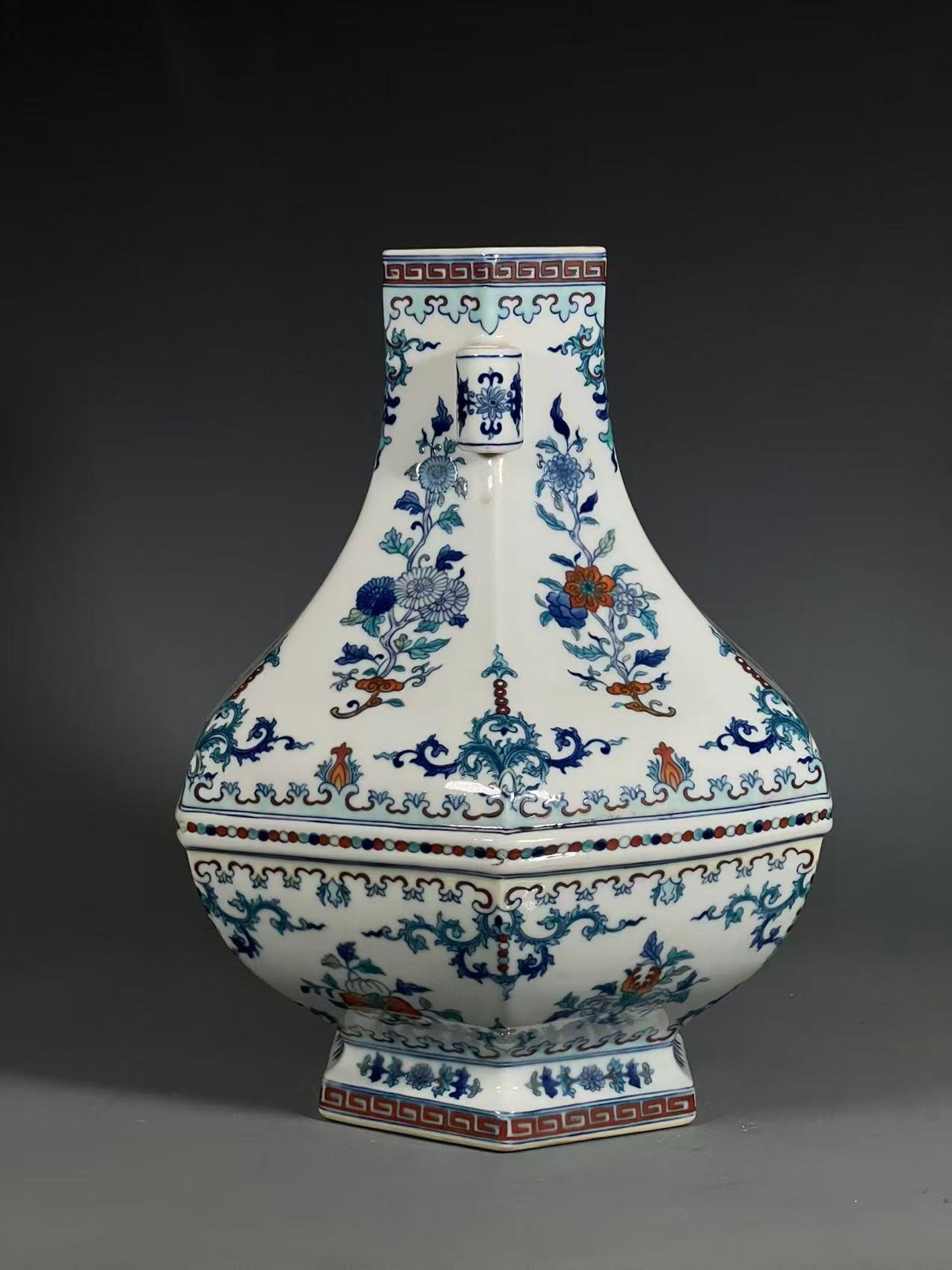 A Rare Doucai Flower Pattern Double-Ears Vase - 4