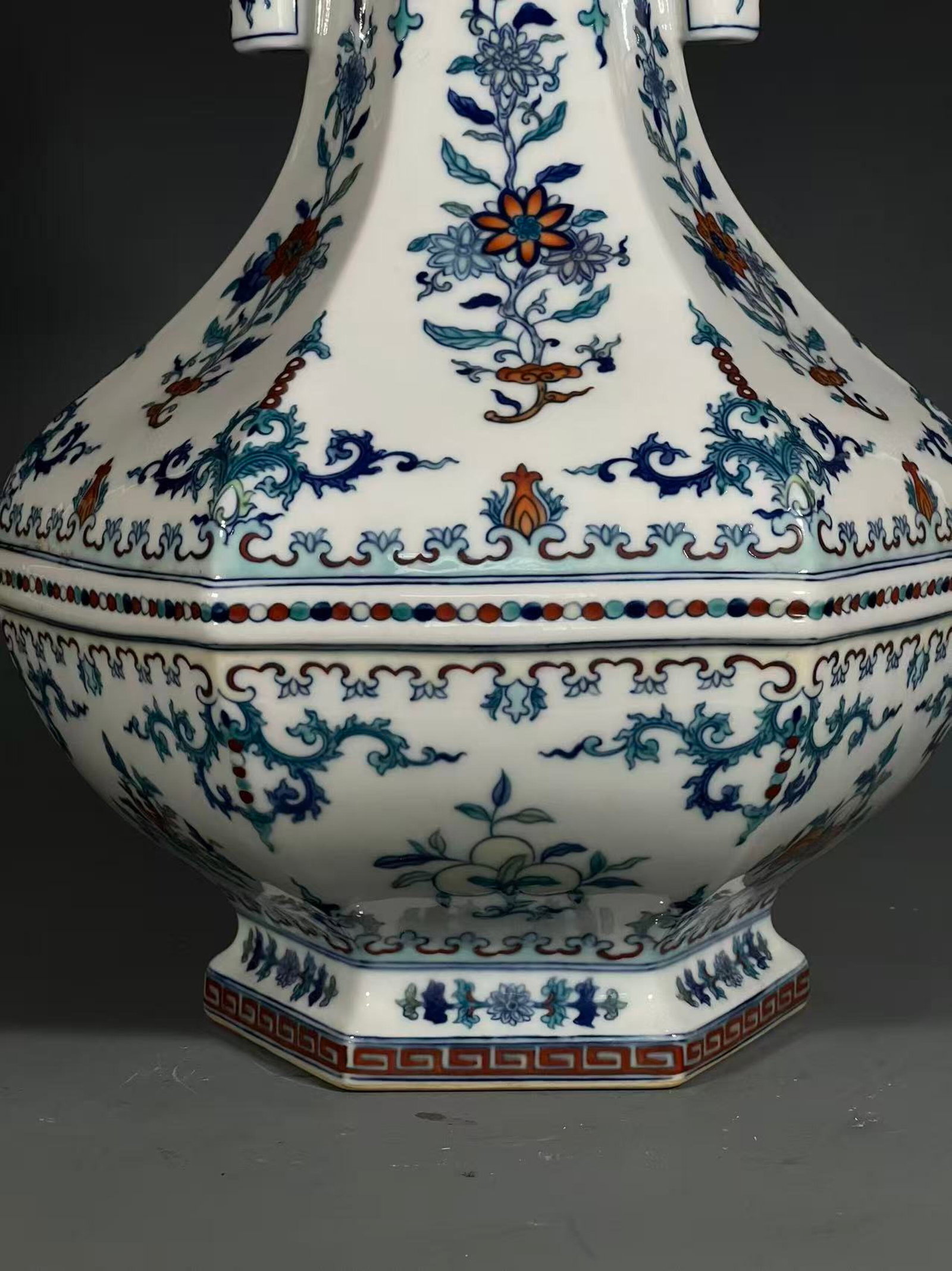 A Rare Doucai Flower Pattern Double-Ears Vase - 5